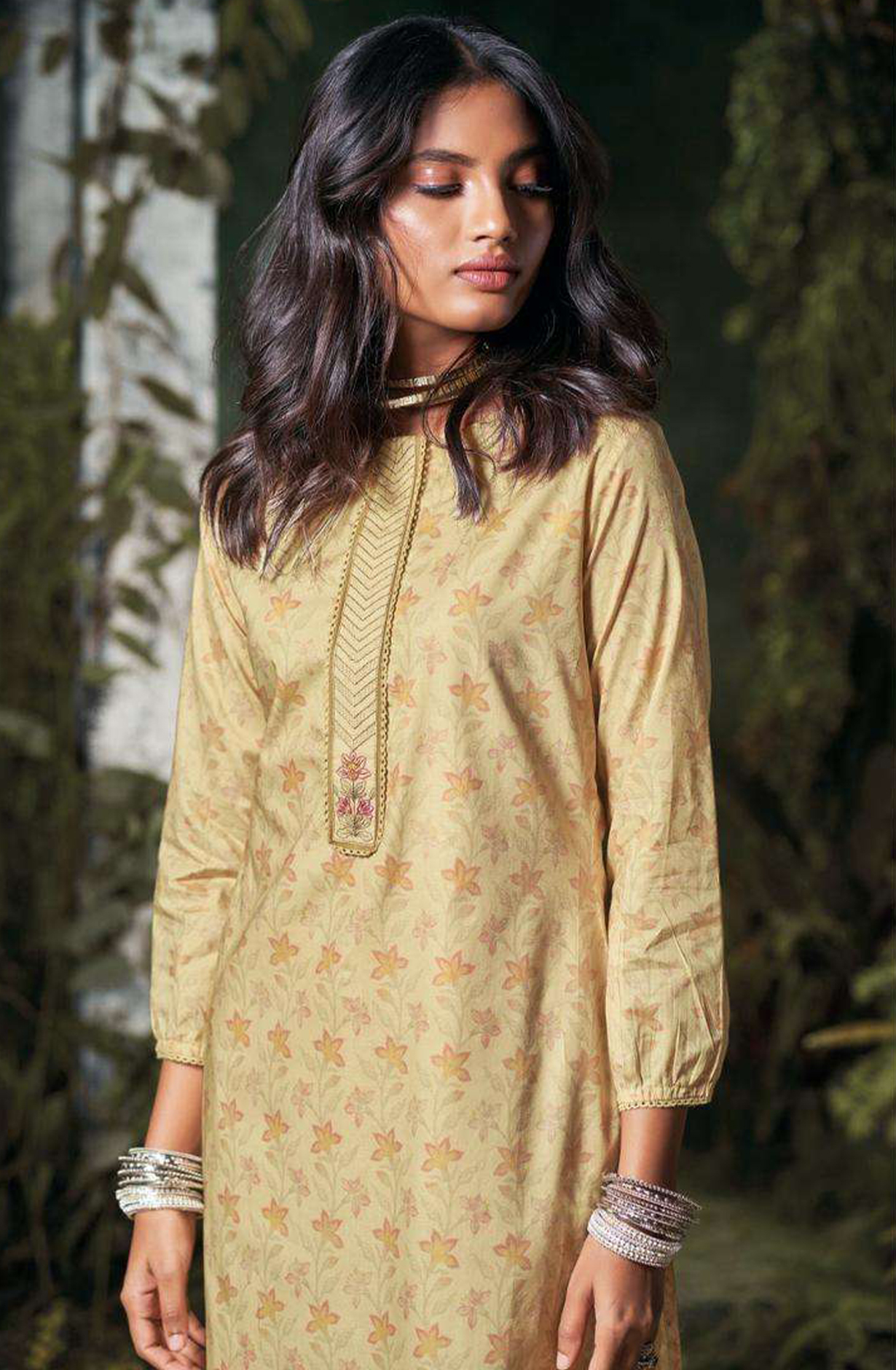 Mustard Cotton Suit Set with cotton Dupatta  - NISC2264