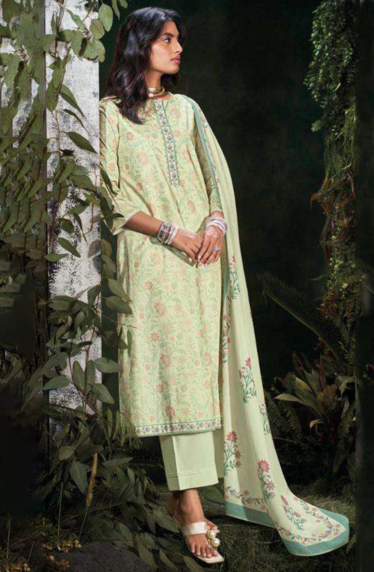 Green Cotton Suit Set with cotton Dupatta  - NISC2266