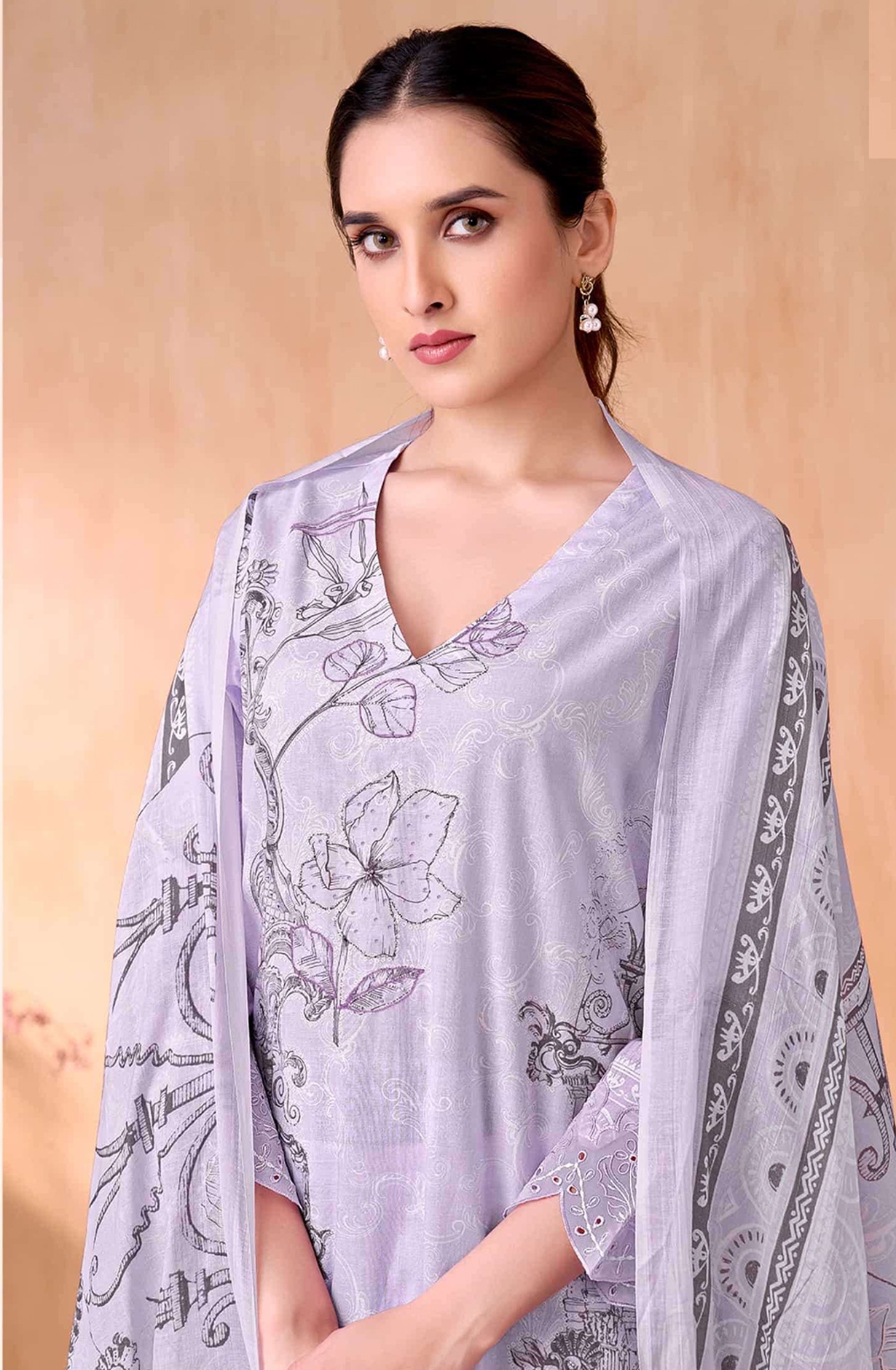 Purple Cotton Suit Set with Cotton Dupatta - NIV756