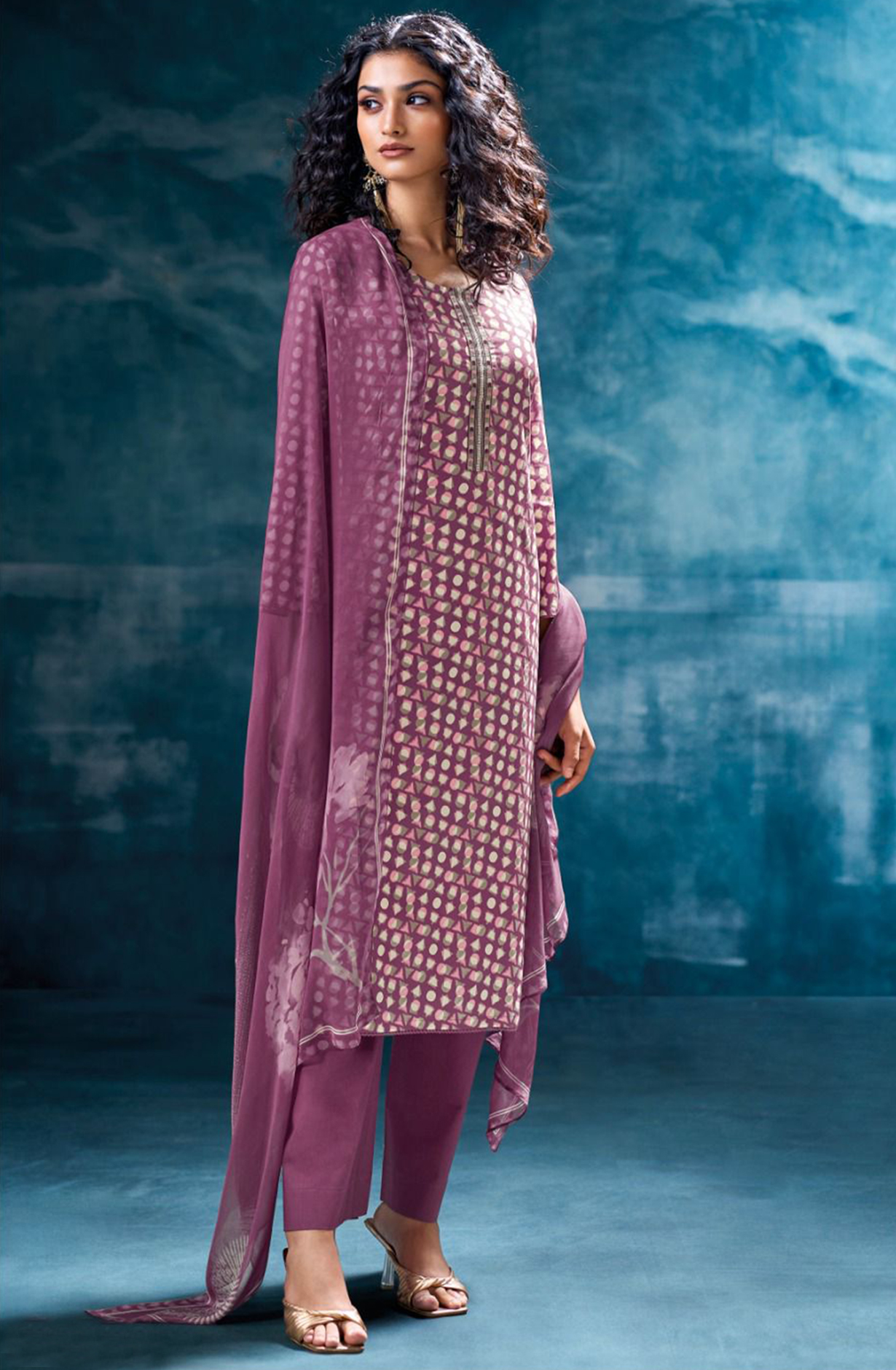 Purple Printed Cotton Suit Dupatta- NIVS3584C