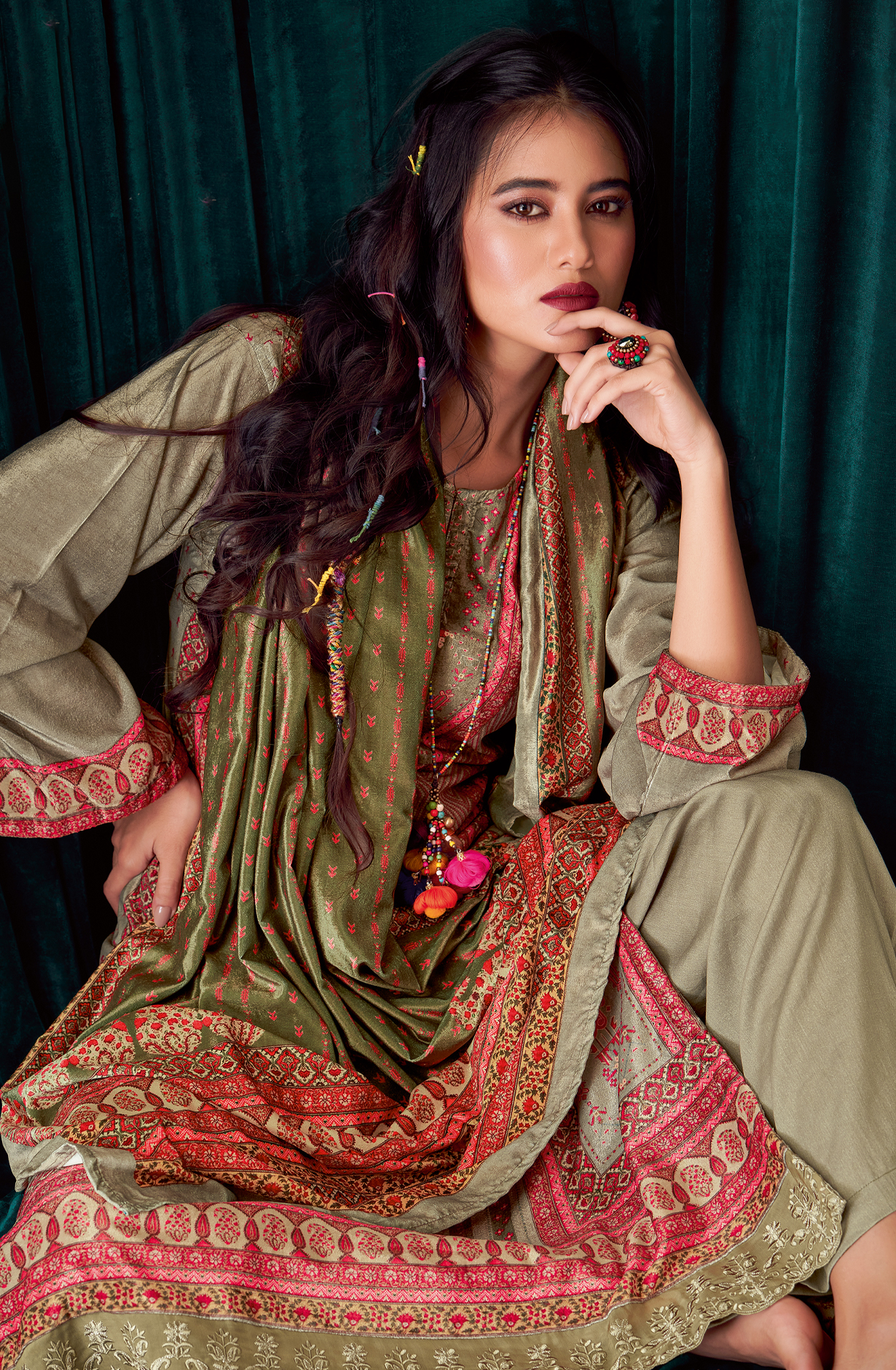 Pastel Green Beautiful Velvet Unstitched Salwar Suit - NOO312