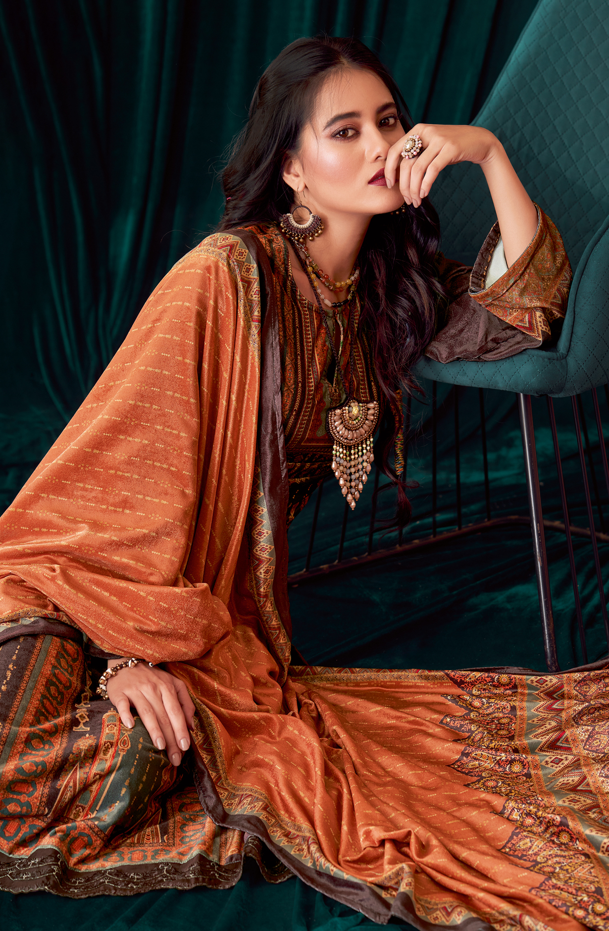 Chocolate Brown Beautiful Velvet Unstitched Salwar Suit - NOO325