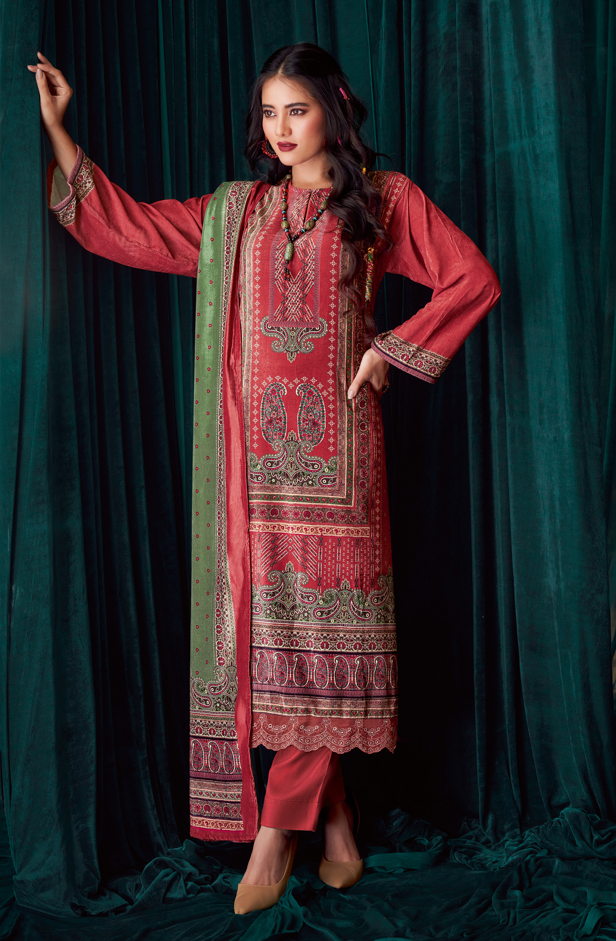 Maroon Beautiful Velvet Unstitched Salwar Suit - NOO336