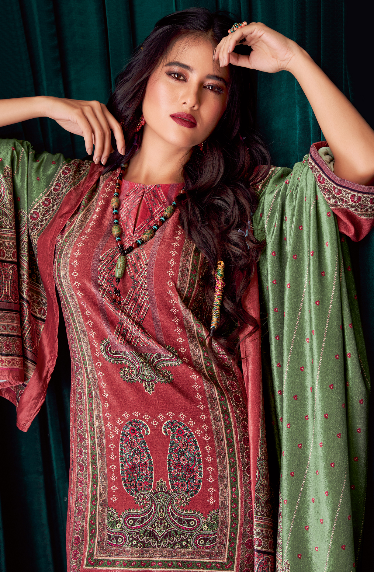 Maroon Beautiful Velvet Unstitched Salwar Suit - NOO336