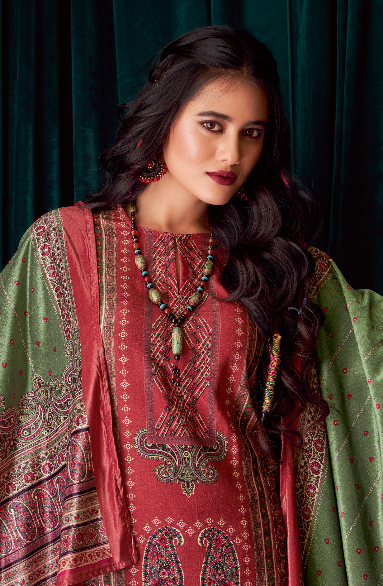 Maroon Beautiful Velvet Unstitched Salwar Suit - NOO336