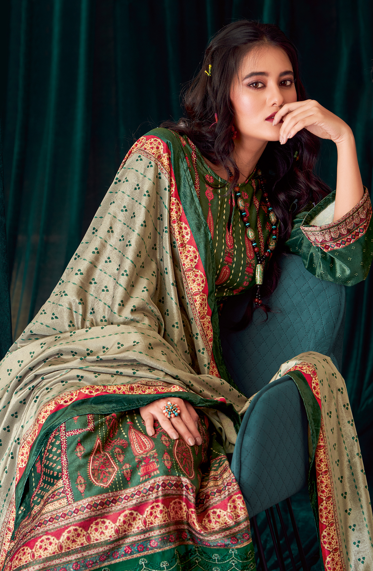 Bottle Green Beautiful Velvet Unstitched Salwar Suit - NOO345