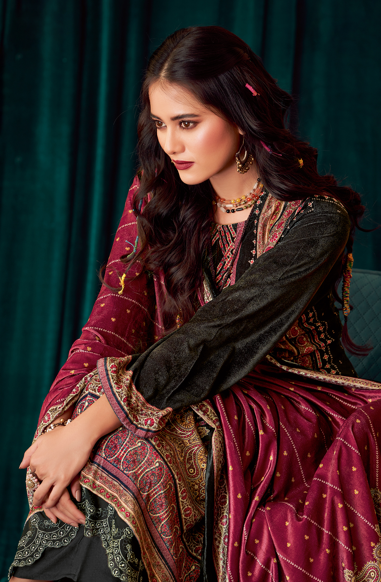 Black Beautiful Velvet Unstitched Salwar Suit - NOO351