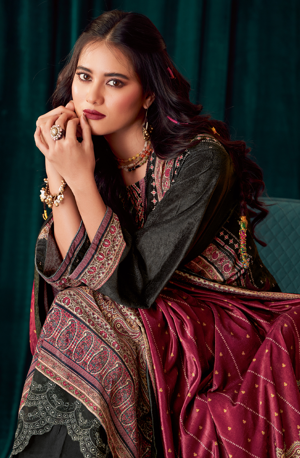 Black Beautiful Velvet Unstitched Salwar Suit - NOO351