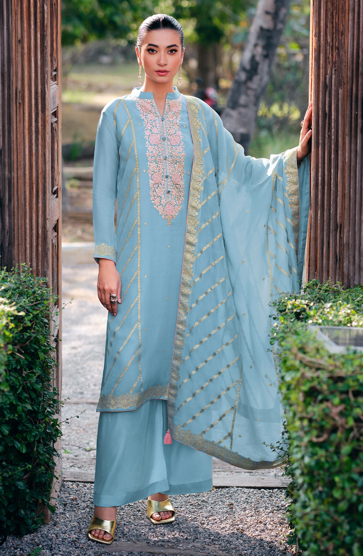 Organza Beautiful Pastel Blue Suit Set with Dupatta - NORNOE04