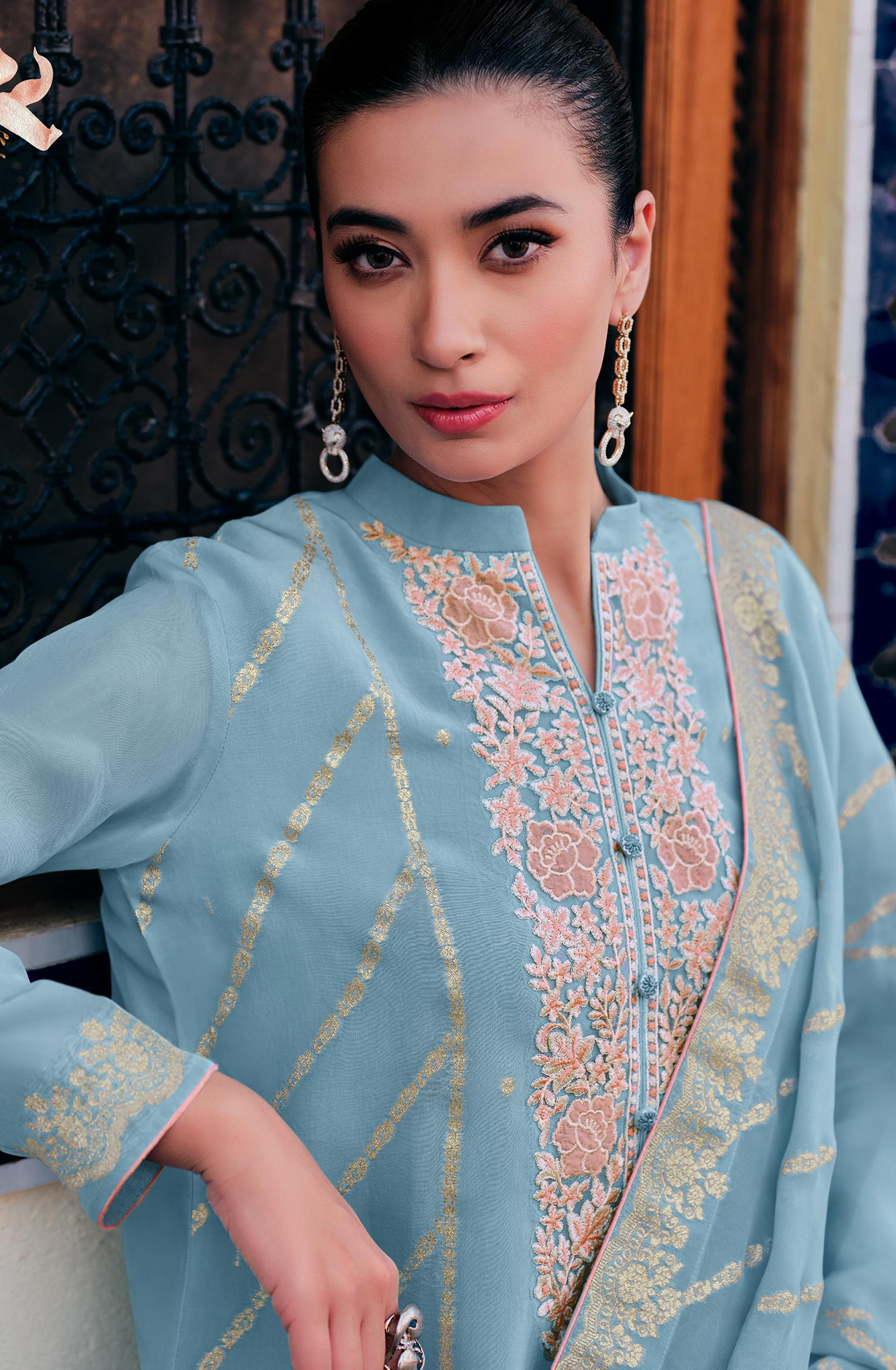 Organza Beautiful Pastel Blue Suit Set with Dupatta - NORNOE04