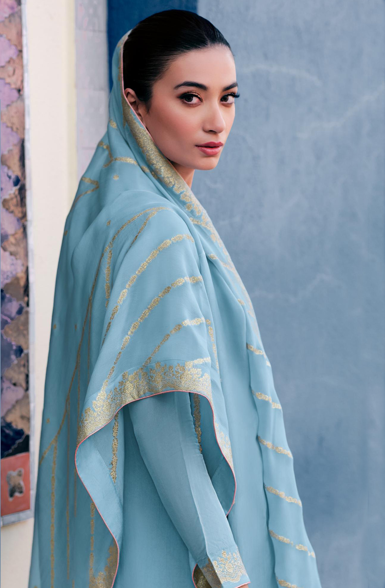 Organza Beautiful Pastel Blue Suit Set with Dupatta - NORNOE04