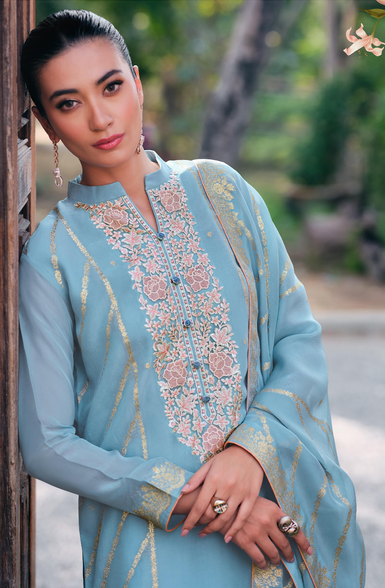 Organza Beautiful Pastel Blue Suit Set with Dupatta - NORNOE04
