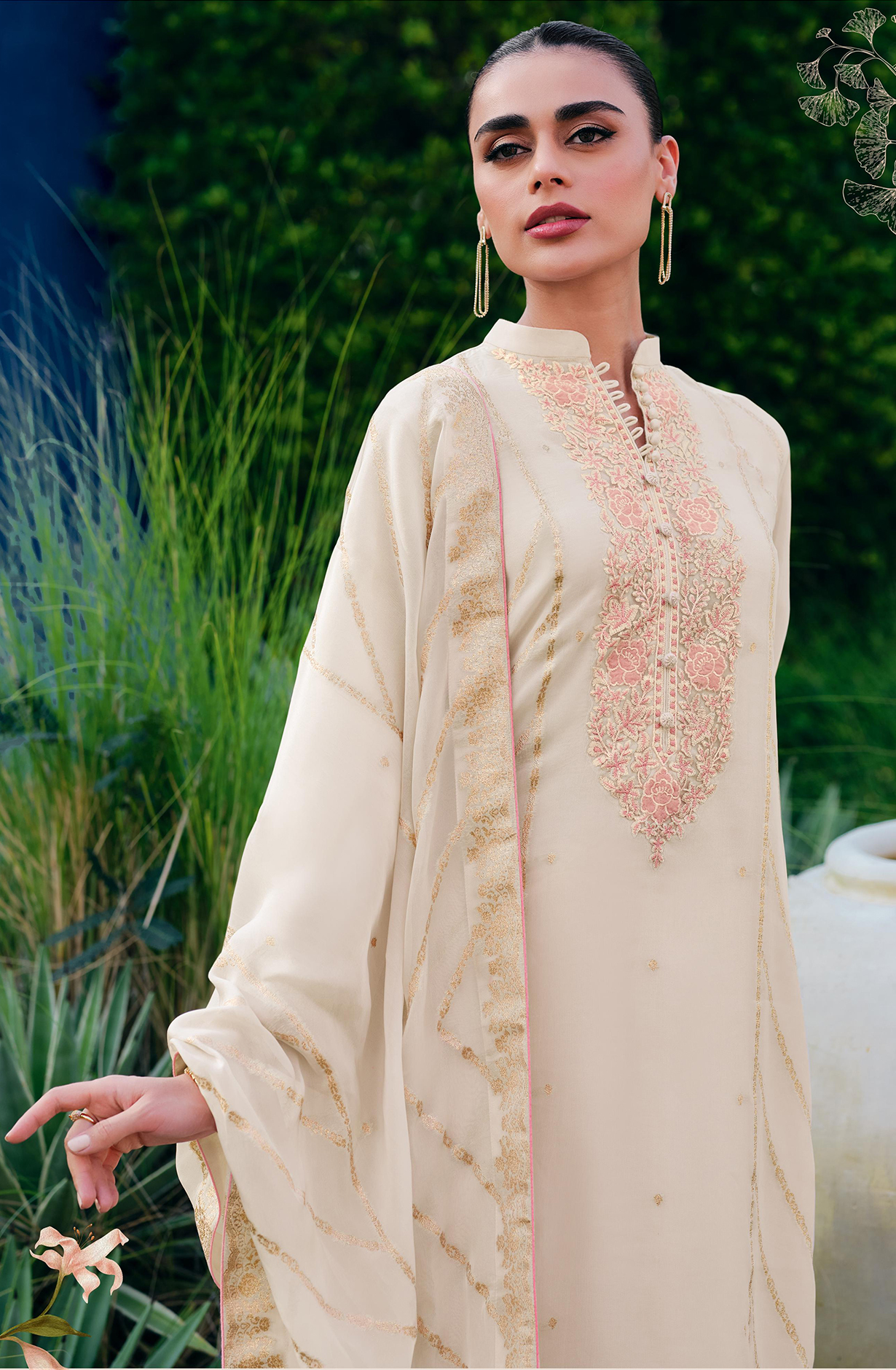 Organza Beautiful Cream Suit Set with Dupatta - NORNOE05