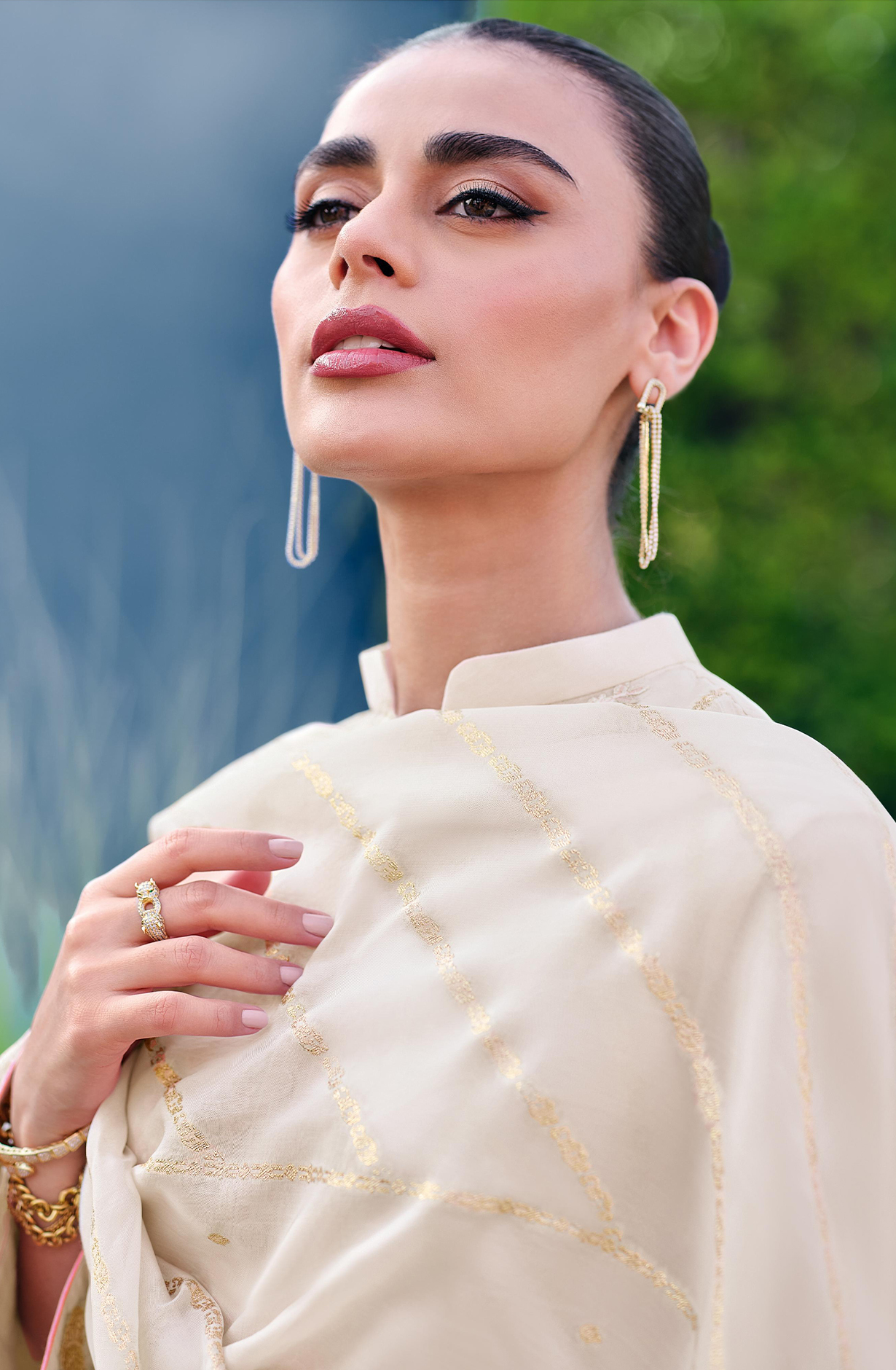 Organza Beautiful Cream Suit Set with Dupatta - NORNOE05