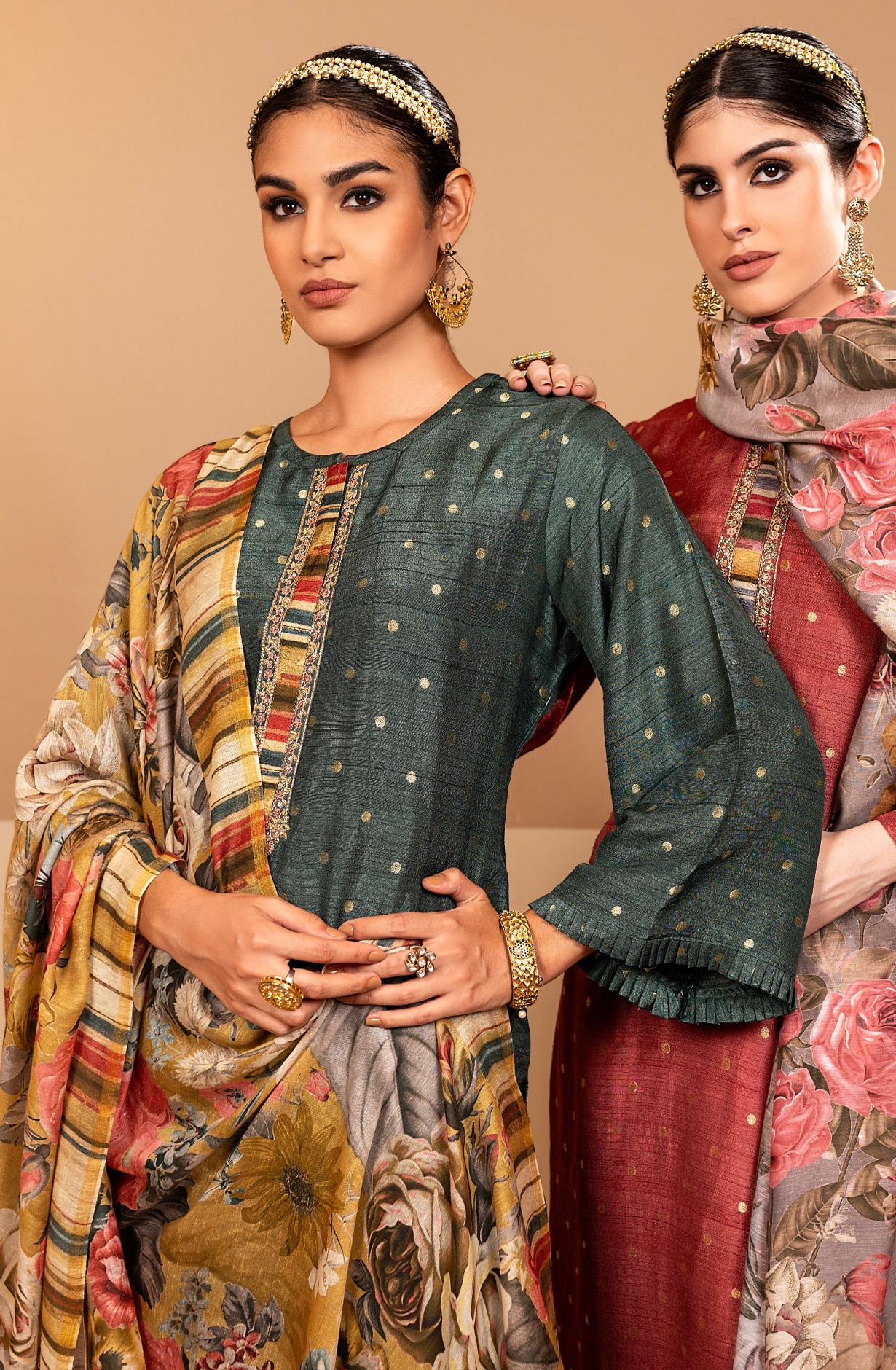 Bottle Green Festive Wear Beautiful Tussar Silk Suit-sets - NOU1991A