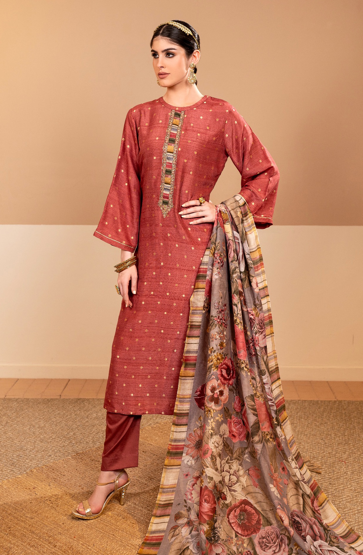 Maroon Festive Wear Beautiful Tussar Silk Suit-sets - NOU1991B