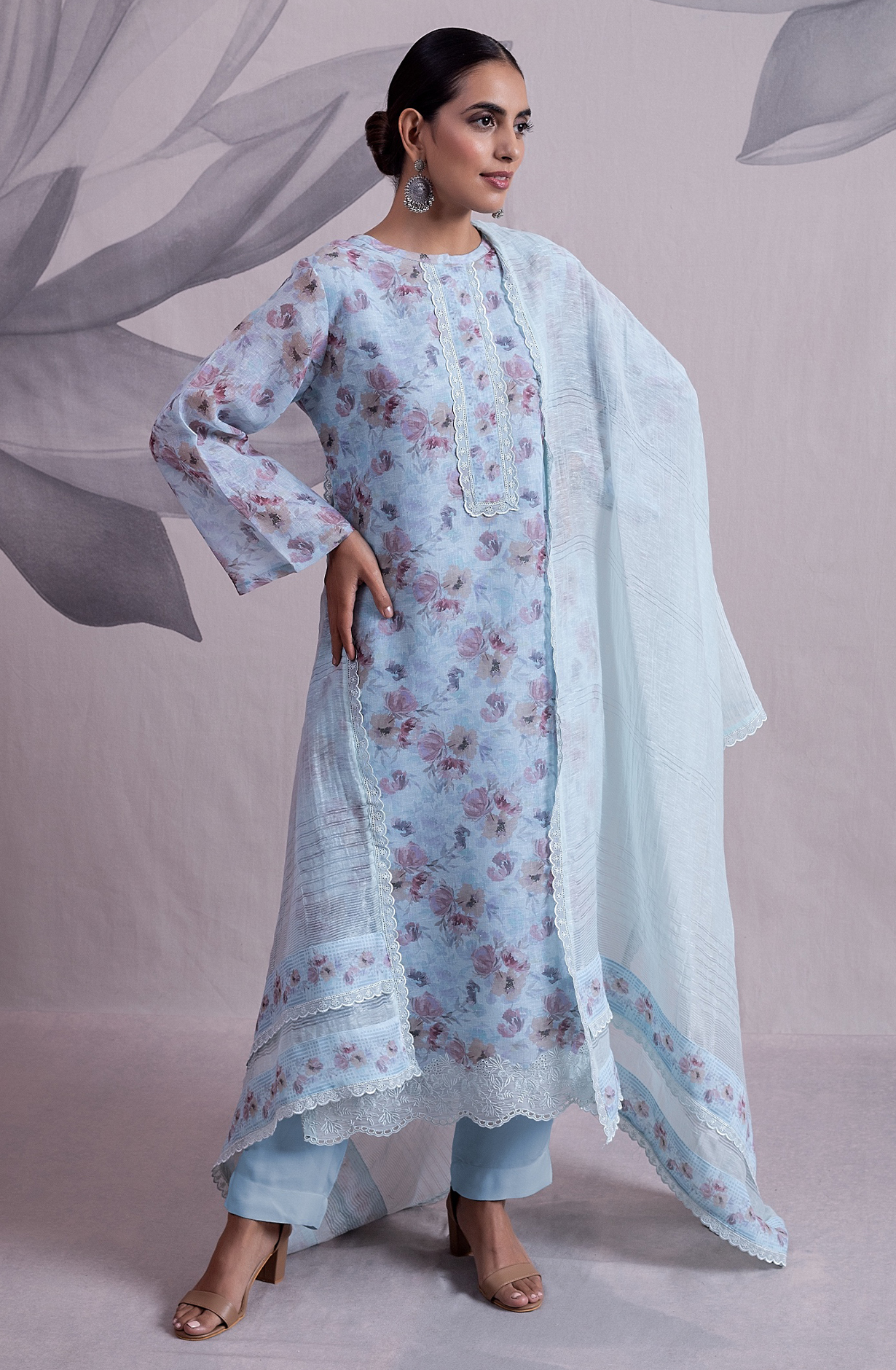 Mint Blue Beautiful Linen Digital Printed Unstitched Salwar Suit - NUS2171