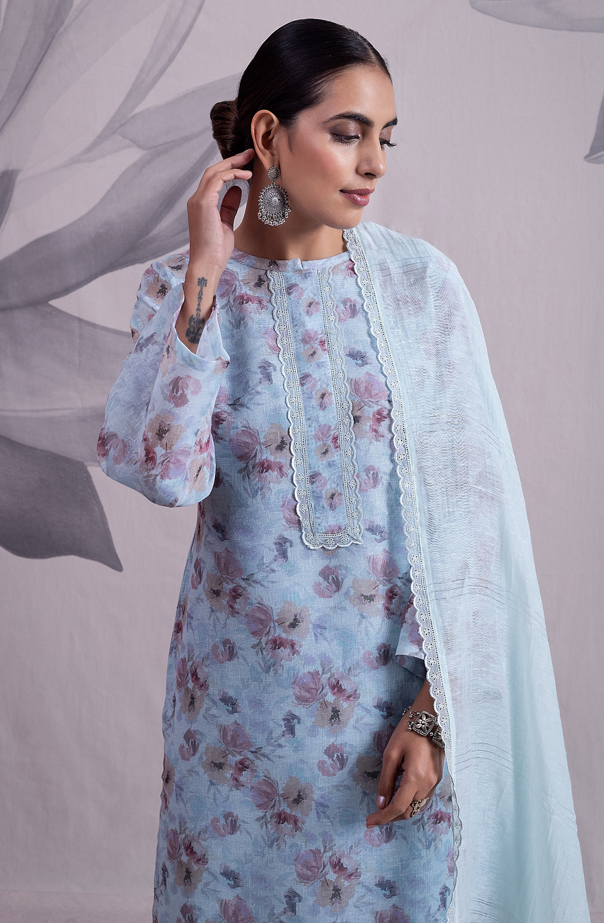 Mint Blue Beautiful Linen Digital Printed Unstitched Salwar Suit - NUS2171