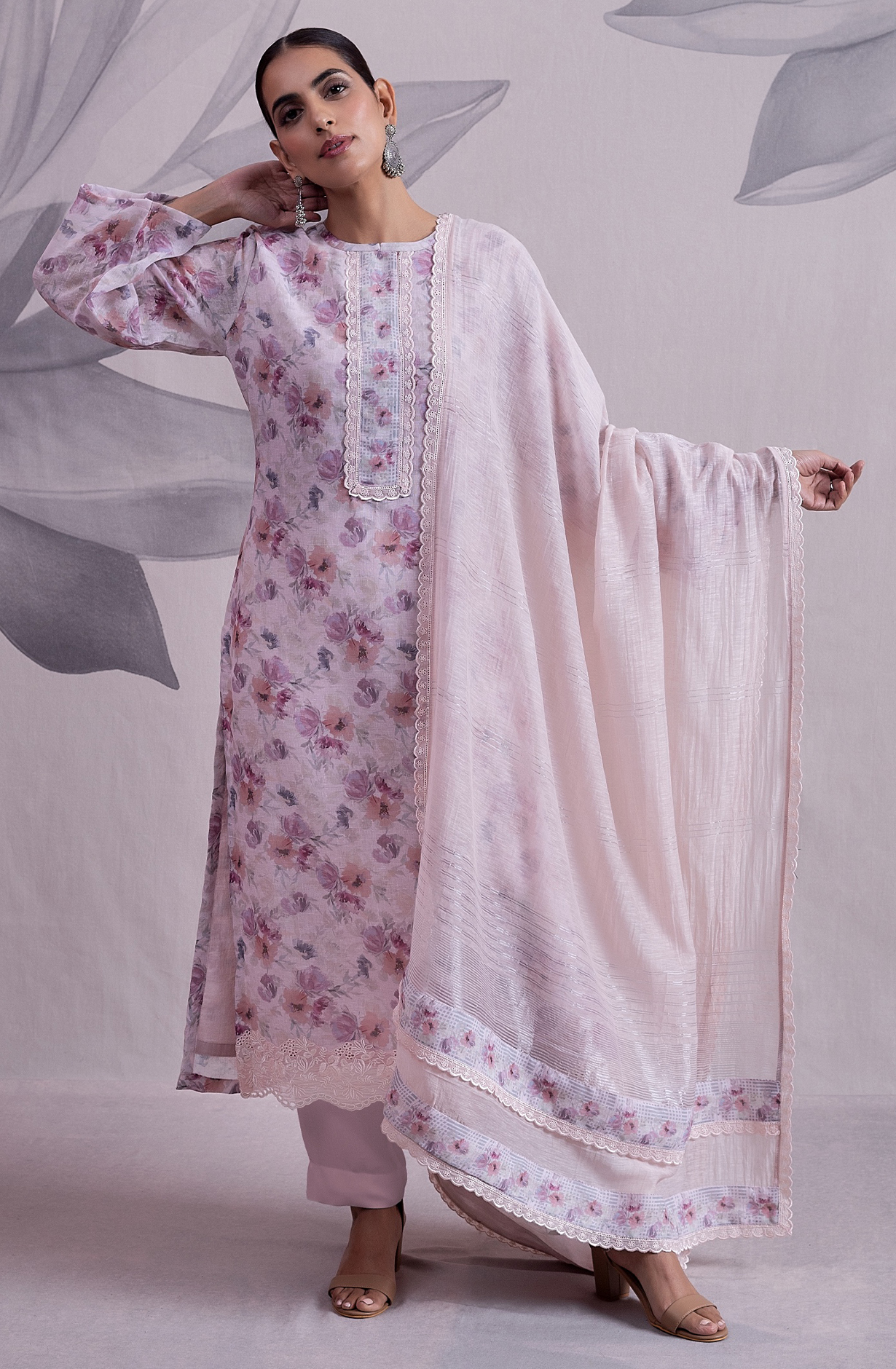 Pink Beautiful Linen Digital Printed Unstitched Salwar Suit - NUS2172