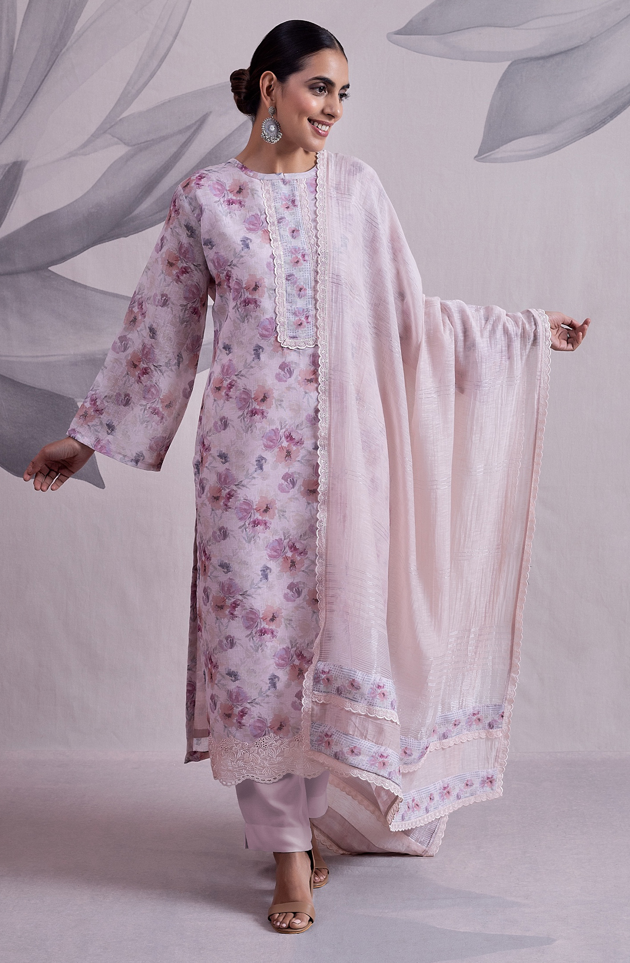 Pink Beautiful Linen Digital Printed Unstitched Salwar Suit - NUS2172