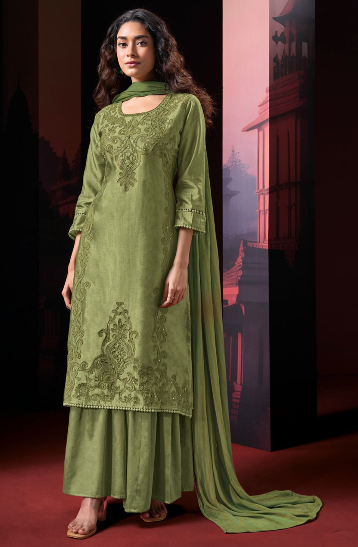 Printed Russian Silk with Embroidery and Handwork - NYES2992B