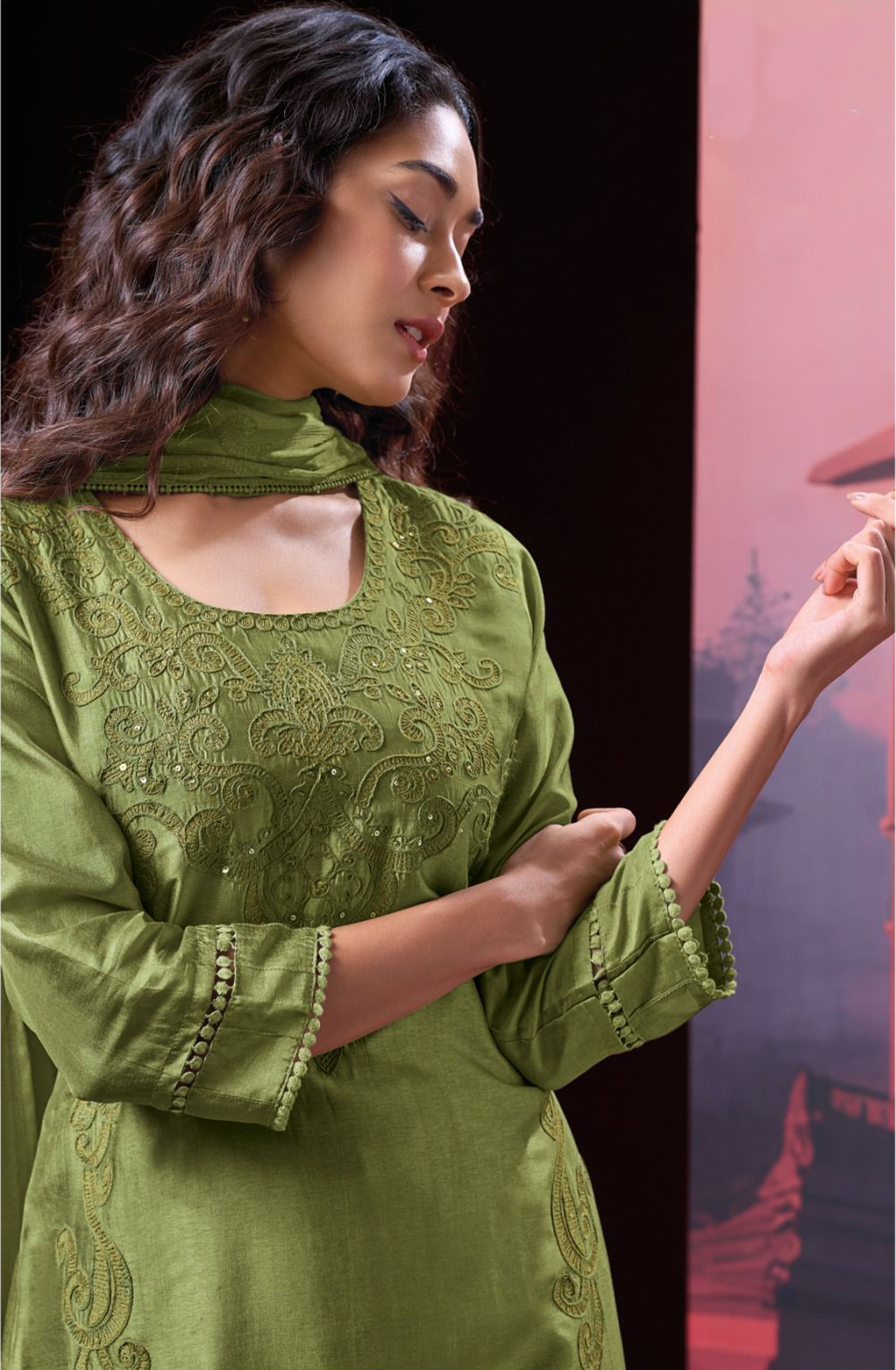 Printed Russian Silk with Embroidery and Handwork - NYES2992B