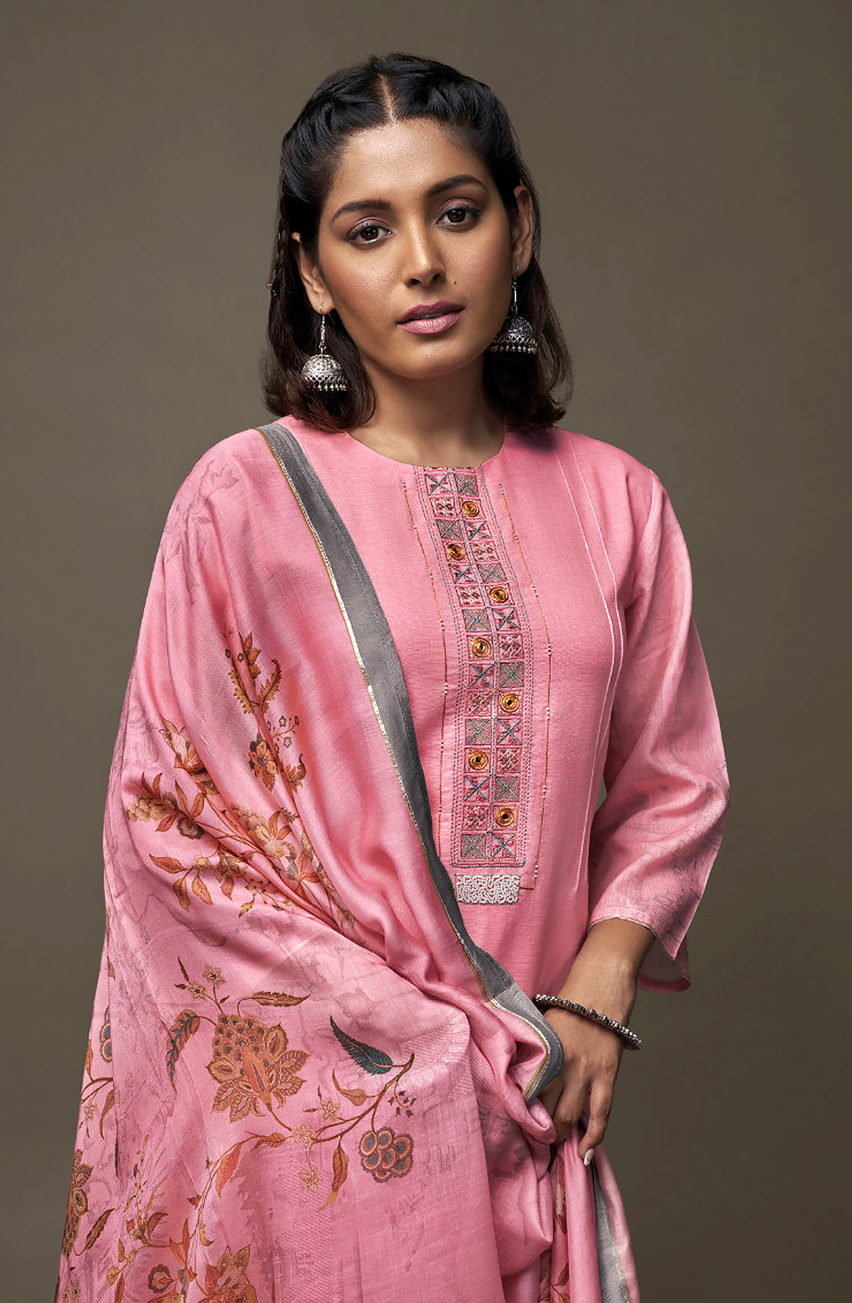 Pink Linen Digital Printed Salwar Suit with Embroidery Work - OJA2211B