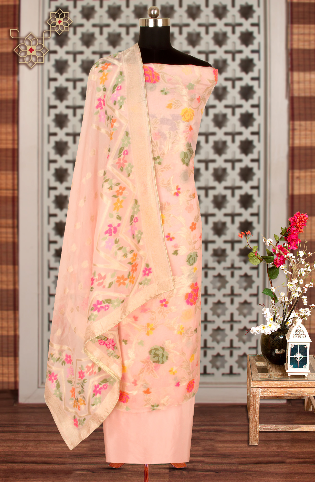 Peach Organza Festivewear Salwar Kameez with Dupatta - OM321-4M