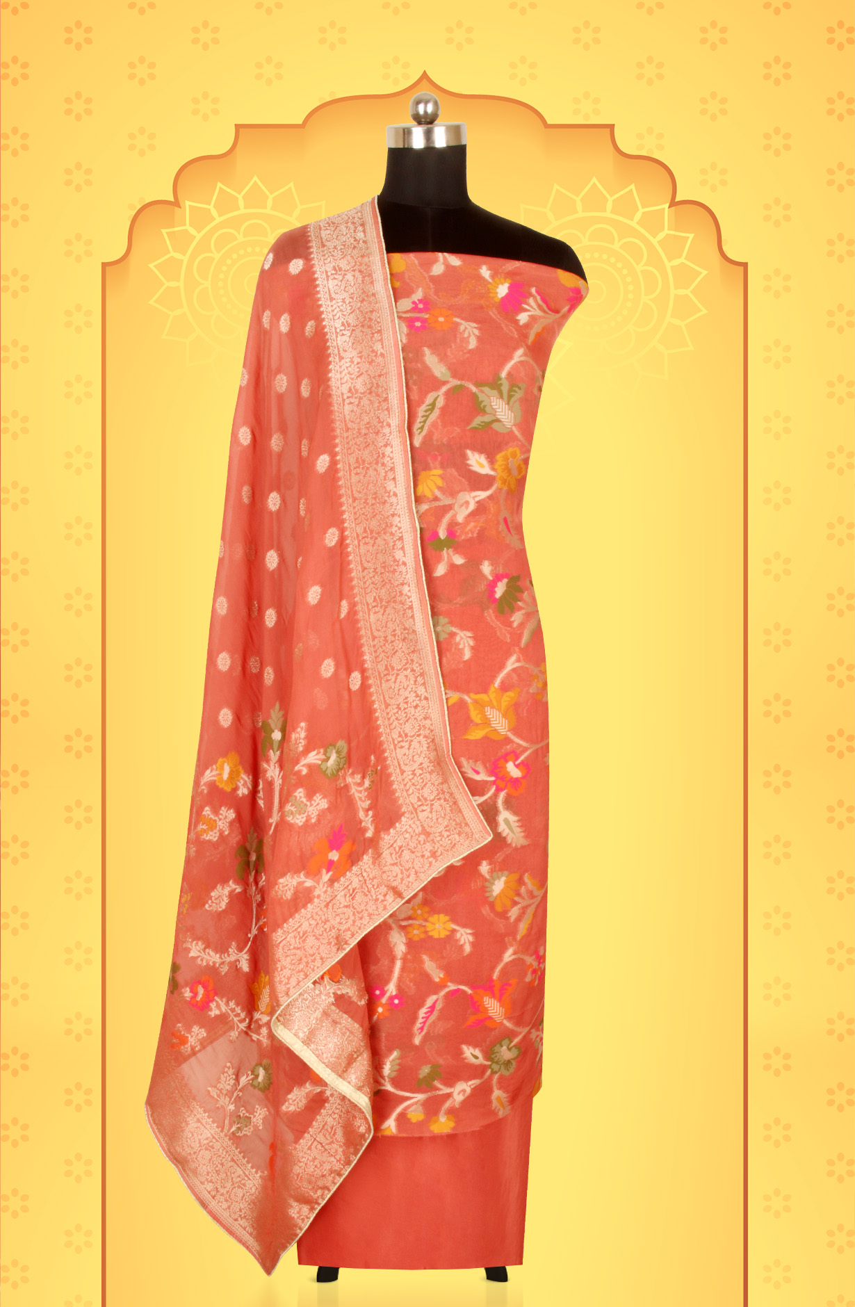 Rust Organza Festive Wear Salwar Kameez with Dupatta - OM327-602