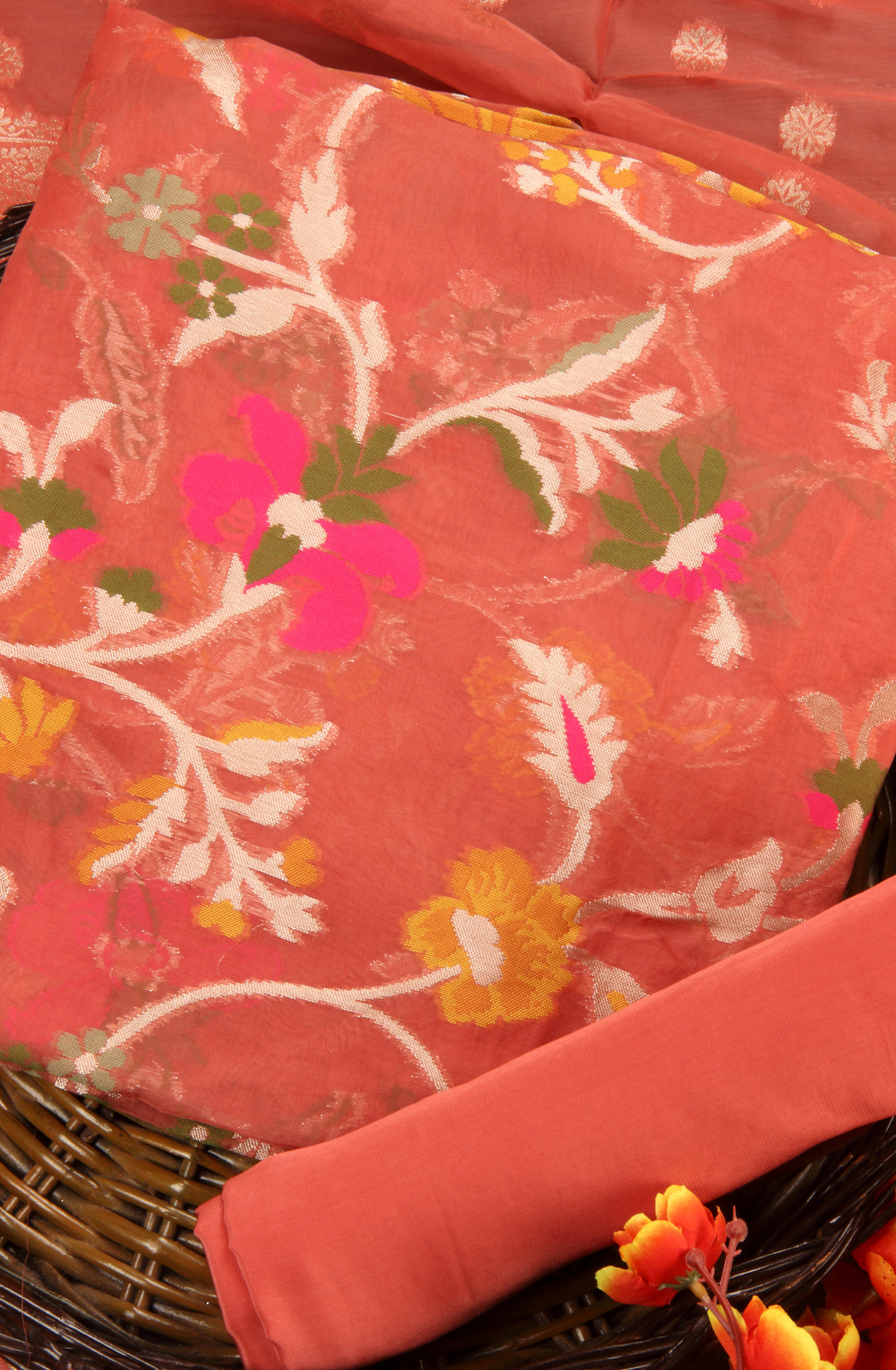 Rust Organza Festive Wear Salwar Kameez with Dupatta - OM327-602