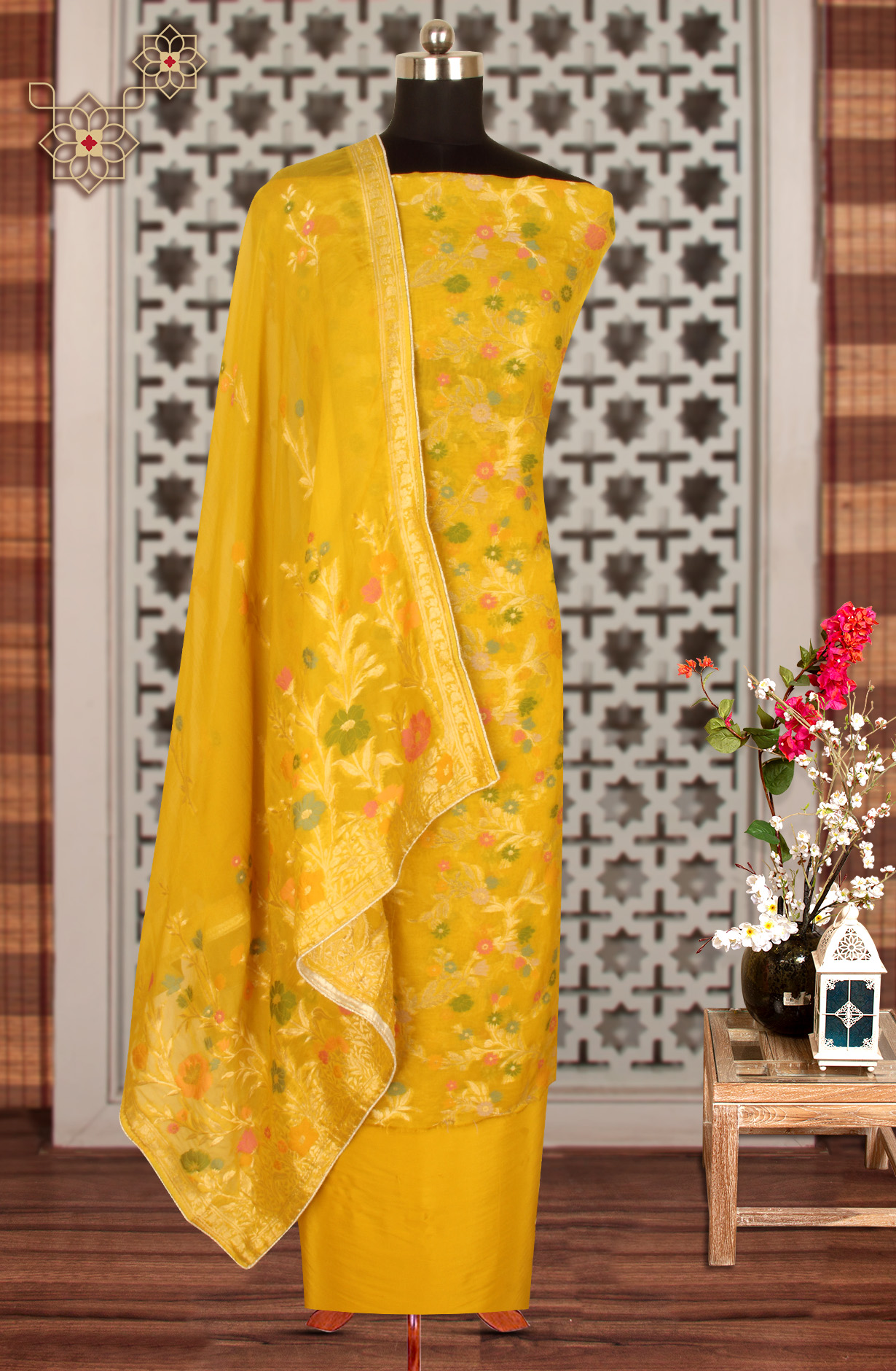 Mustard Yellow Organza Festivewear Salwar Kameez with Dupatta - OM338-160