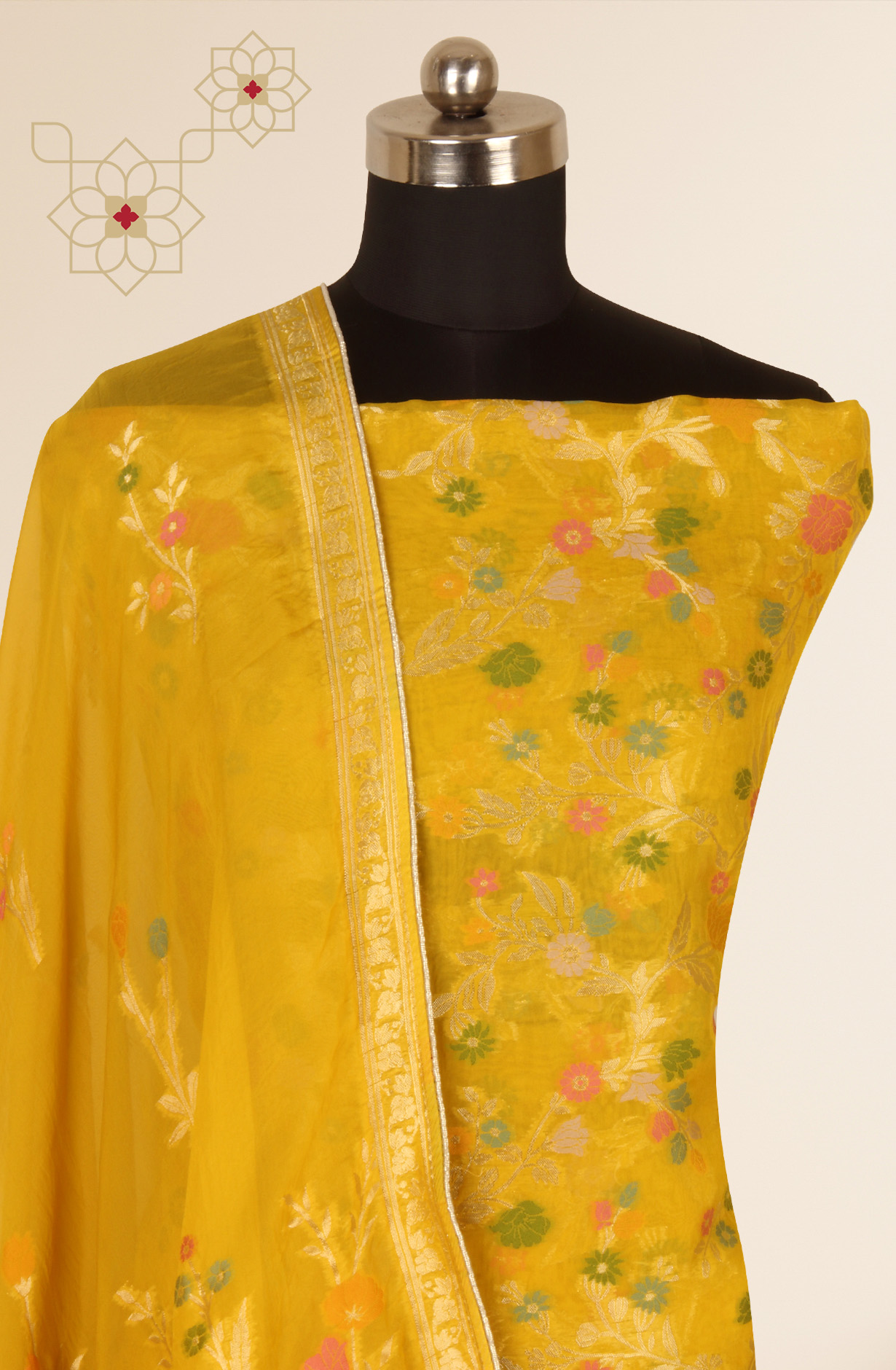 Mustard Yellow Organza Festivewear Salwar Kameez with Dupatta - OM338-160