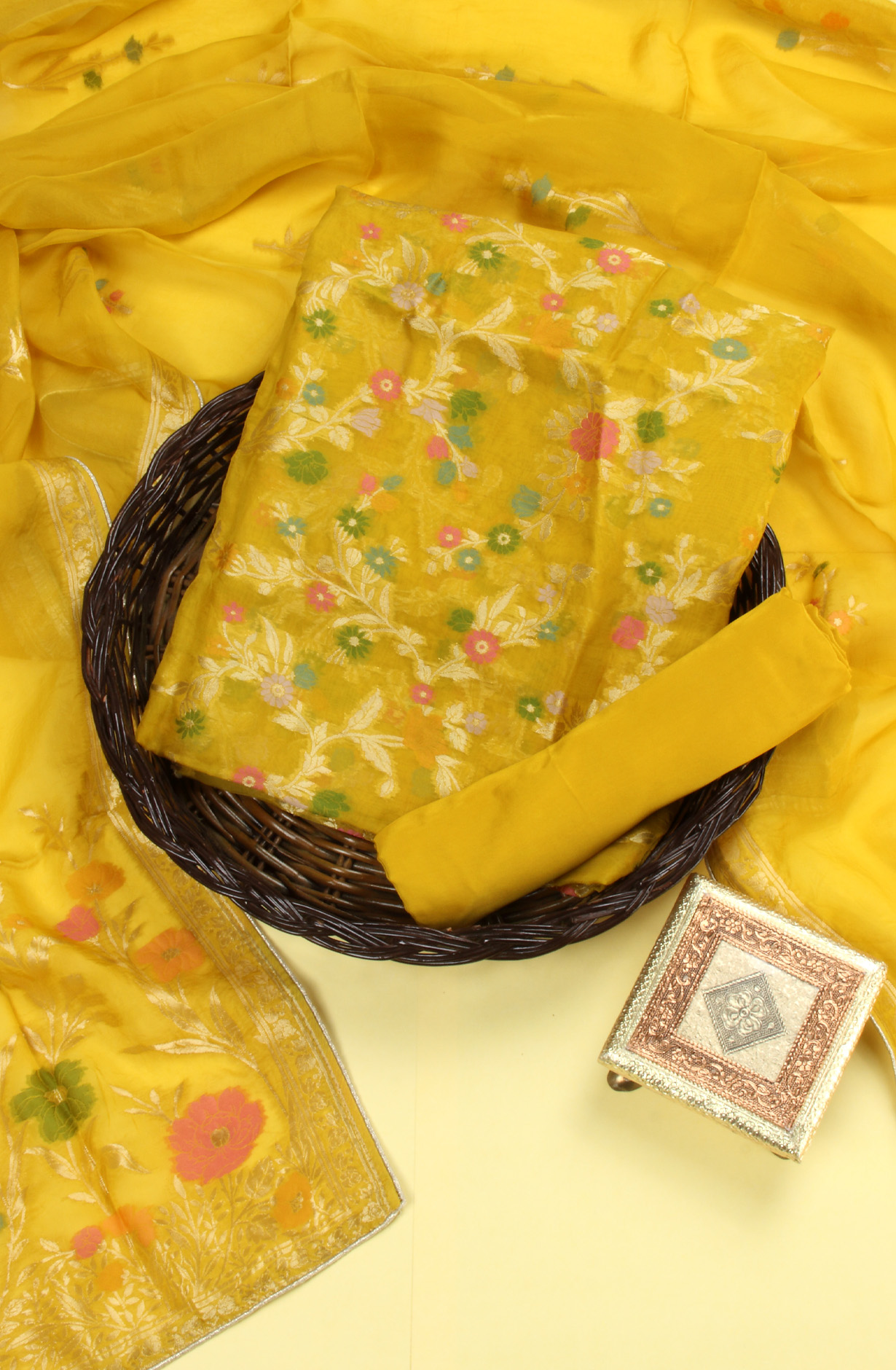 Mustard Yellow Organza Festivewear Salwar Kameez with Dupatta - OM338-160