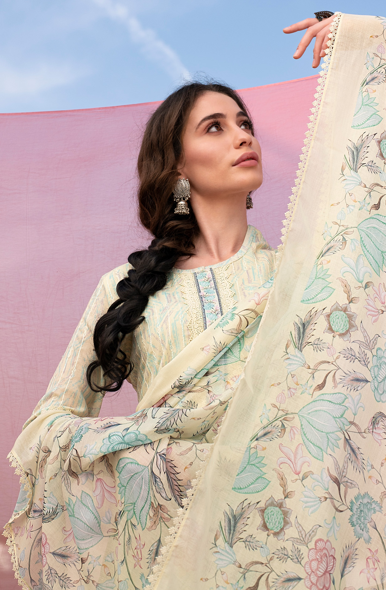 Pista Green Cotton Exclusive Embroidered with Lace Work Salwar Suit - OPA1815A