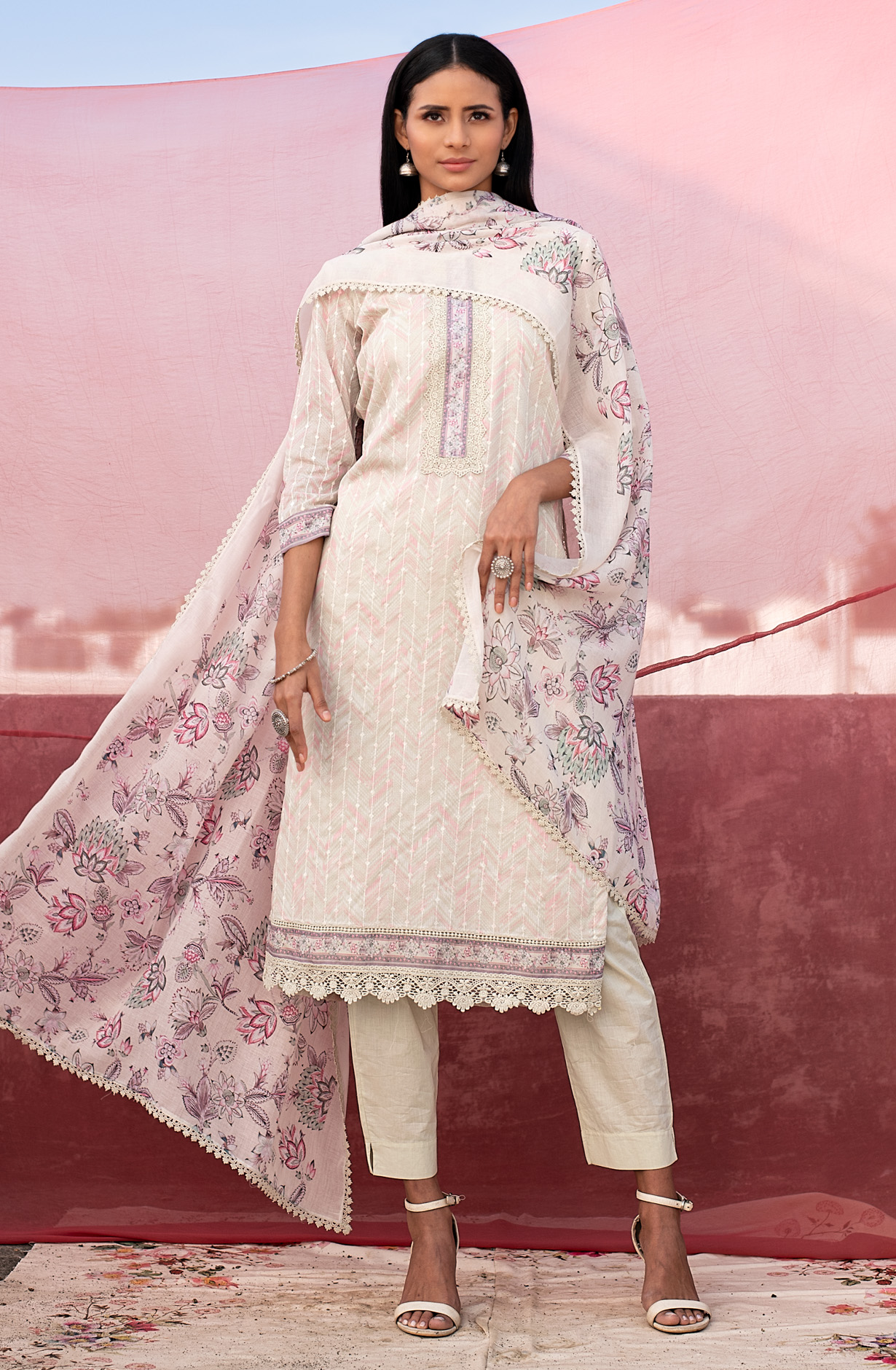 Beige Cotton Exclusive Embroidered with Lace Work Salwar Suit - OPA1816B