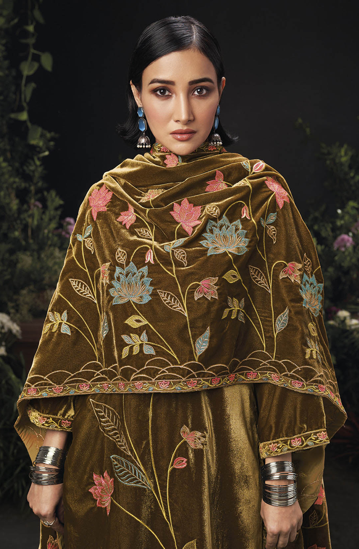 Mehndi Green Designer Embroidered Velvet Salwar Suit - OPHC1648