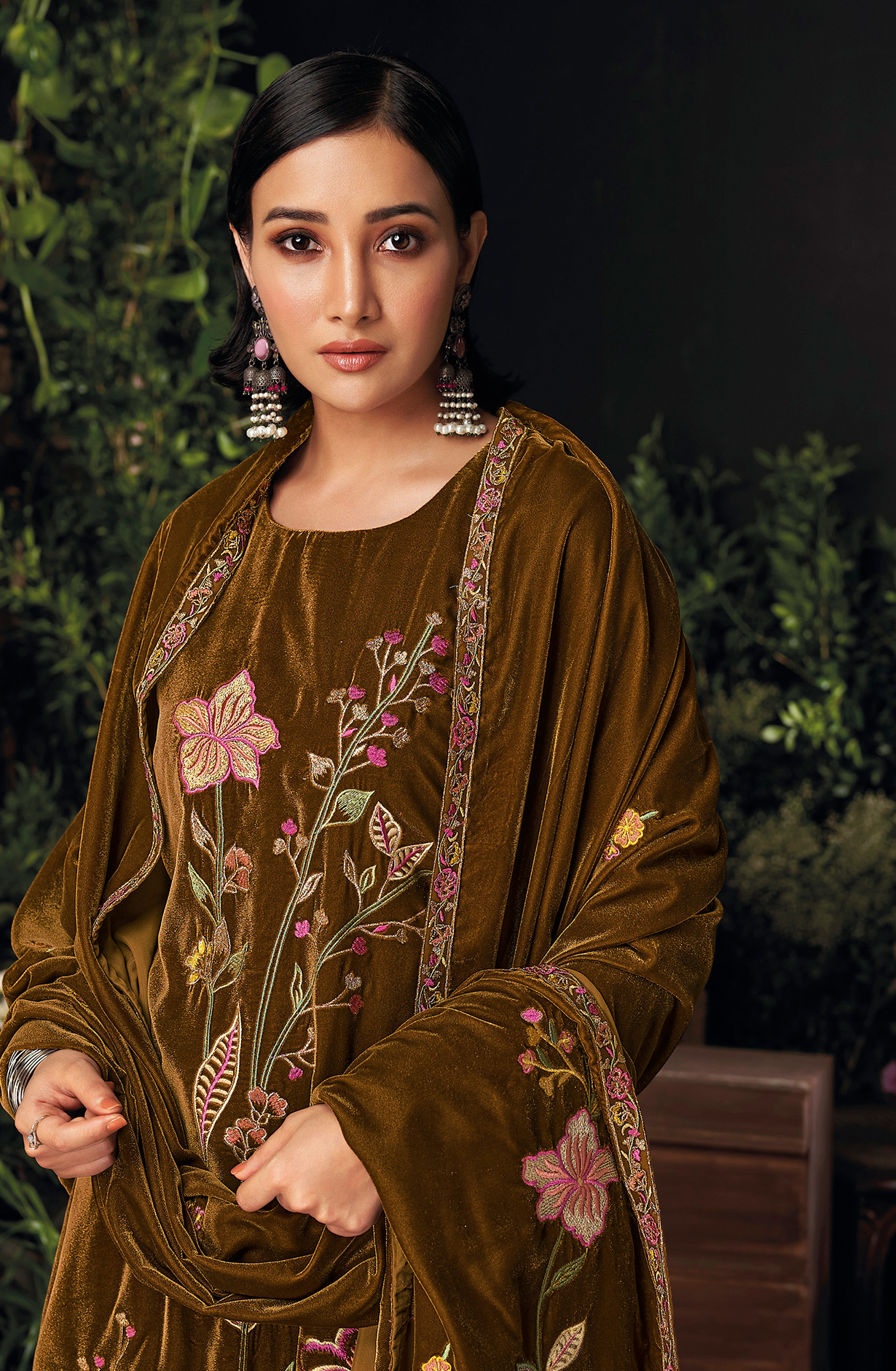 Mehndi Designer Embroidered Velvet Salwar Suit - OPHC1651