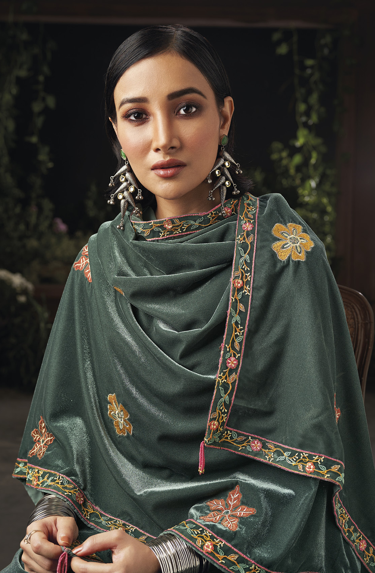 Pastel Green Designer Embroidered Velvet Salwar Suit - OPHC1652