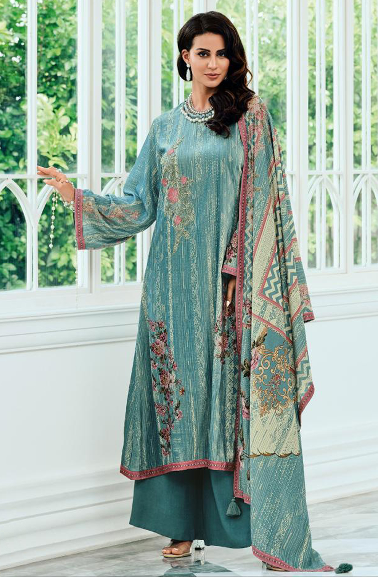 Firozi Velvet Designer Unstitched Salwar Kameez - OPU01