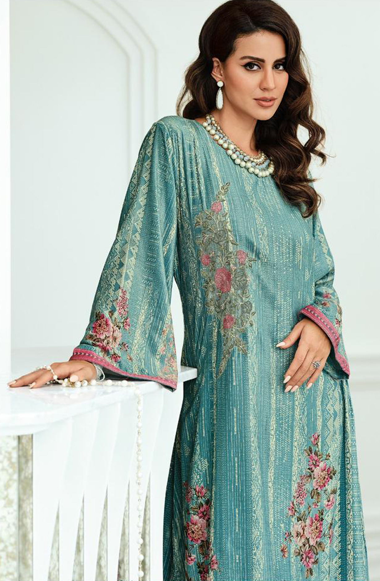 Firozi Velvet Designer Unstitched Salwar Kameez - OPU01