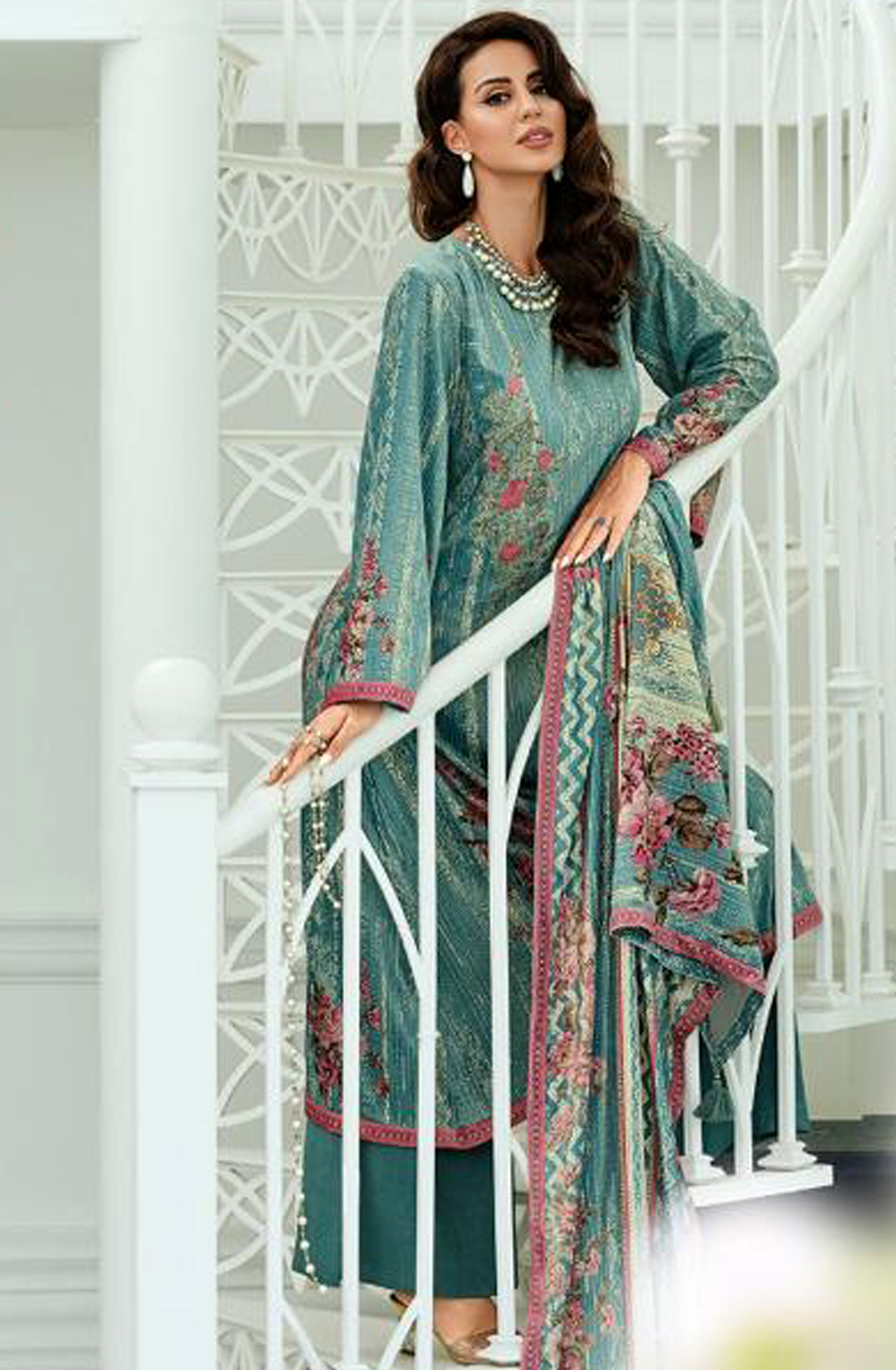 Firozi Velvet Designer Unstitched Salwar Kameez - OPU01