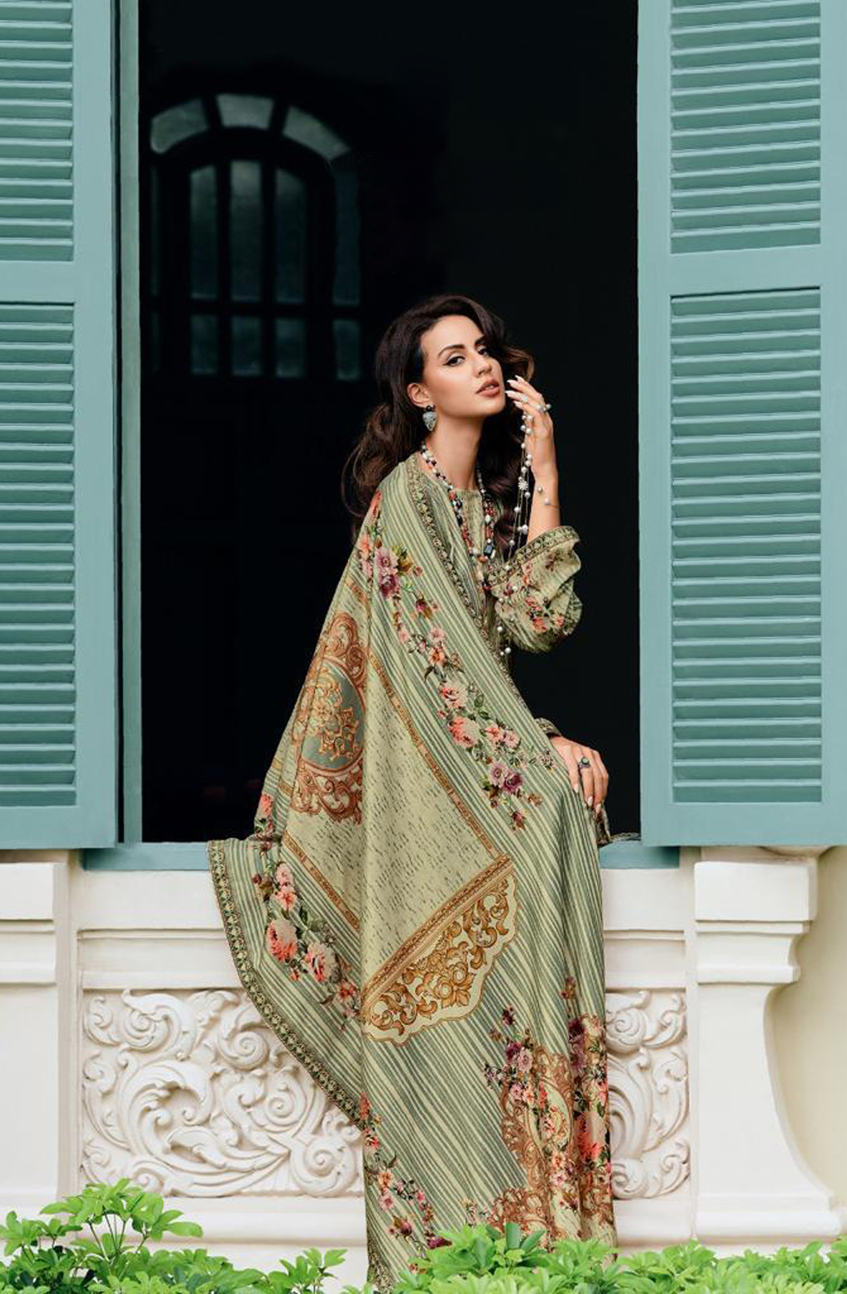 Sea Green Velvet Designer Unstitched Salwar Kameez - OPU04