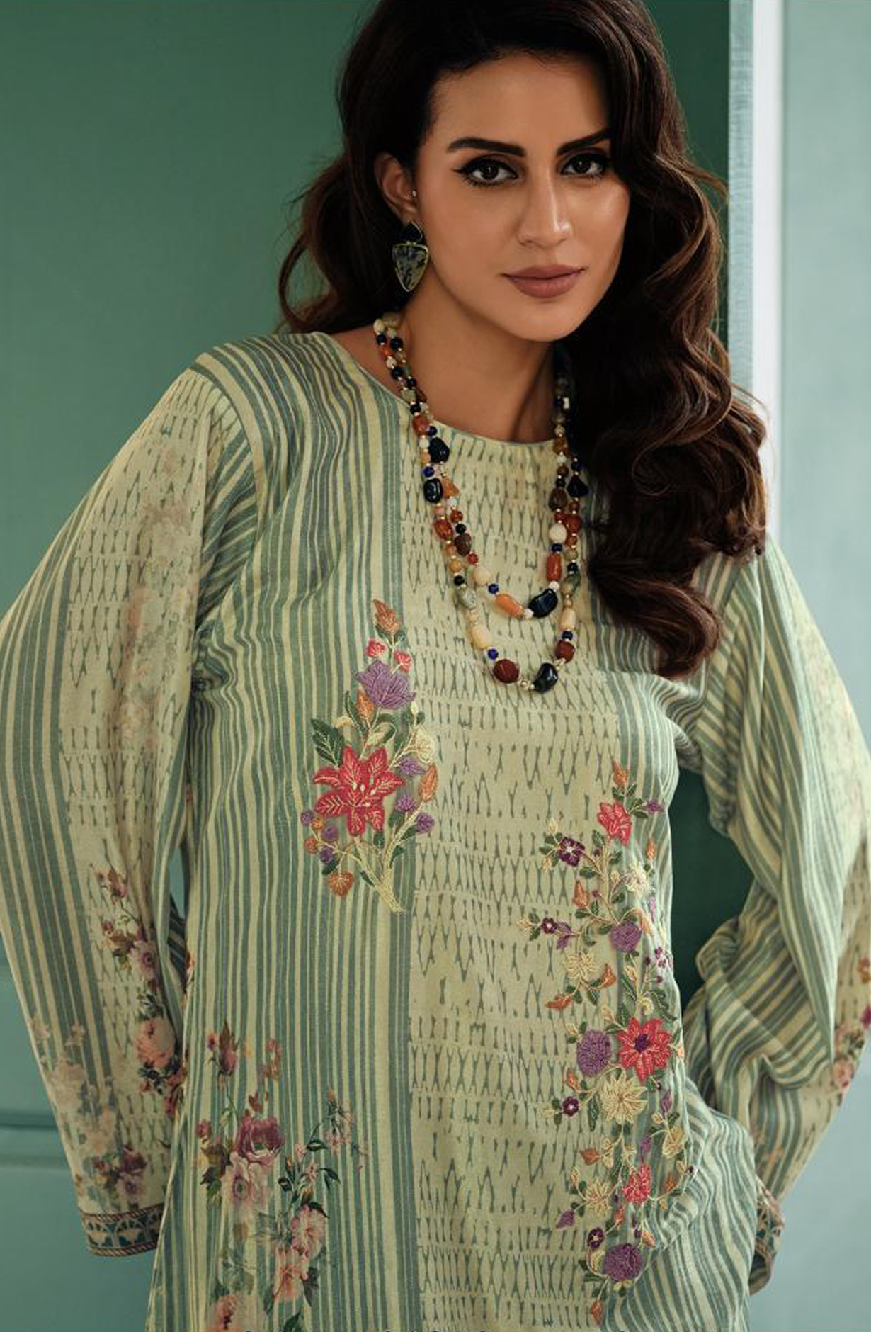 Sea Green Velvet Designer Unstitched Salwar Kameez - OPU04