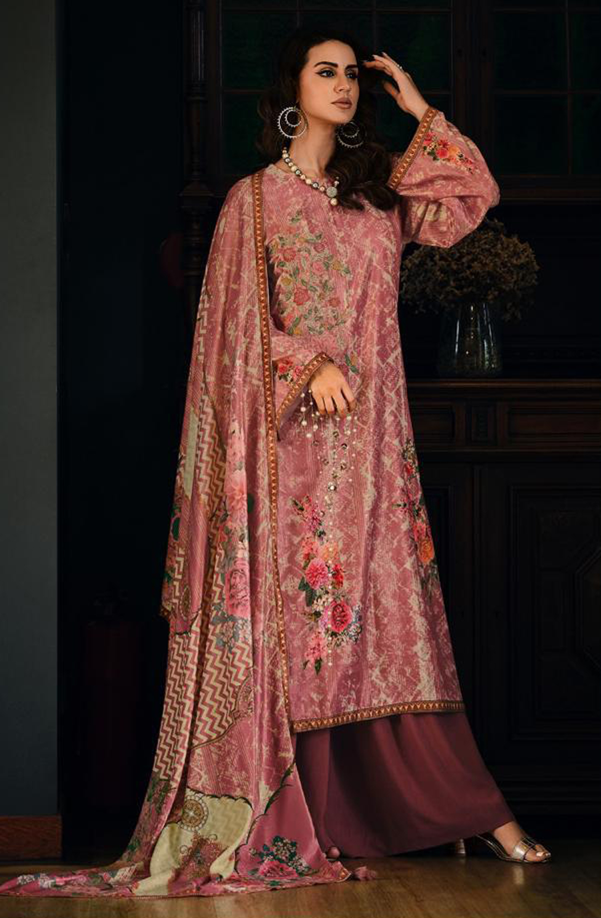 Pink Velvet Designer Unstitched Salwar Kameez - OPU05