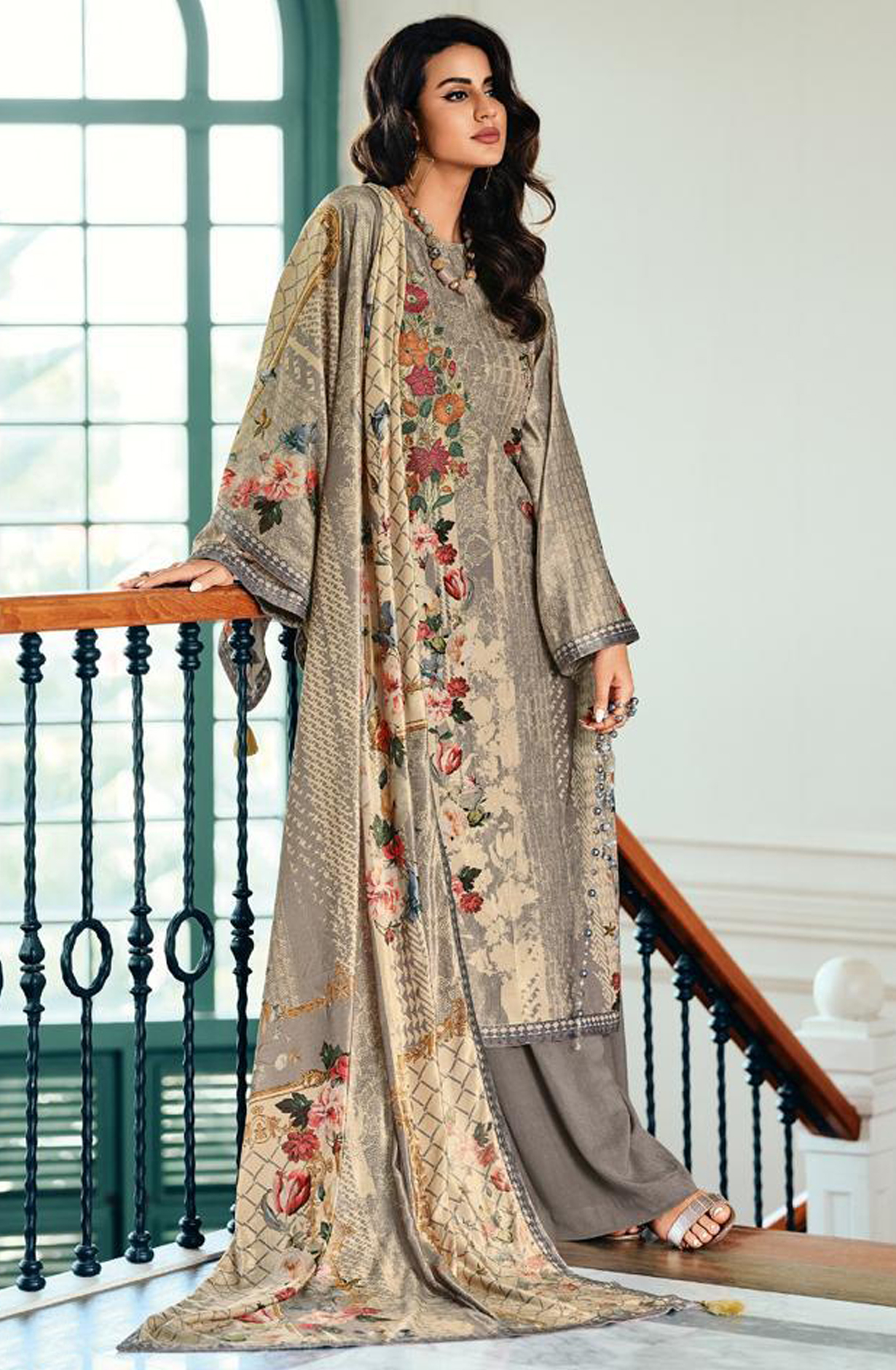 Grey Velvet Designer Unstitched Salwar Kameez - OPU06