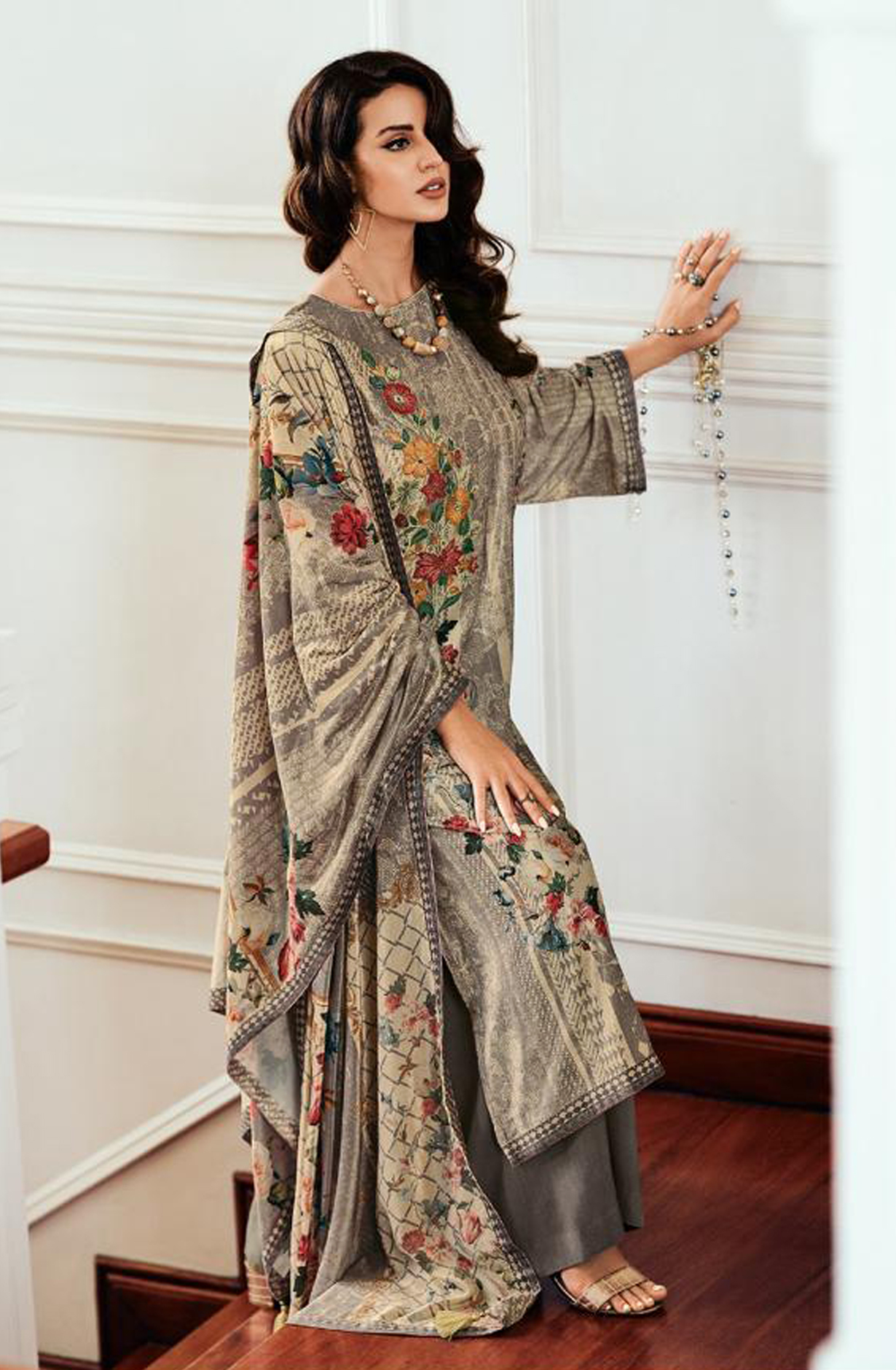 Grey Velvet Designer Unstitched Salwar Kameez - OPU06