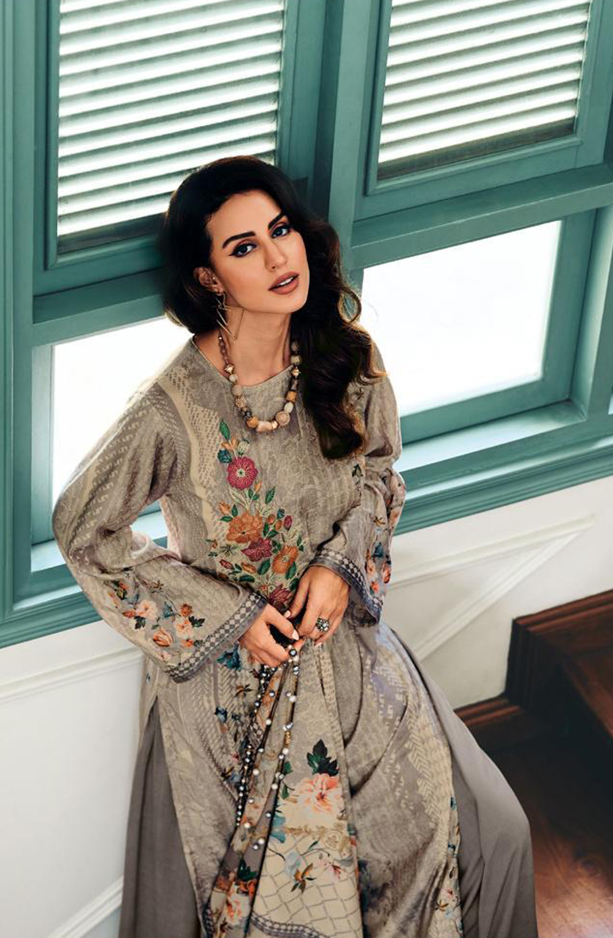 Grey Velvet Designer Unstitched Salwar Kameez - OPU06