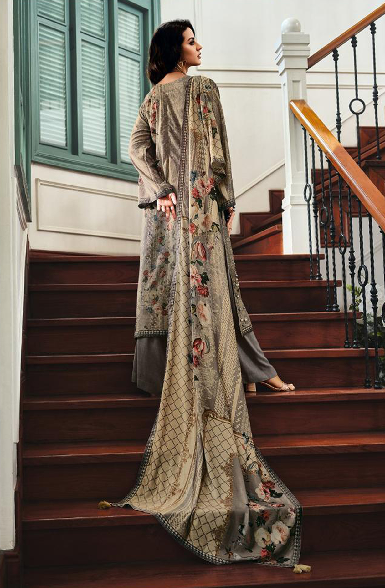 Grey Velvet Designer Unstitched Salwar Kameez - OPU06