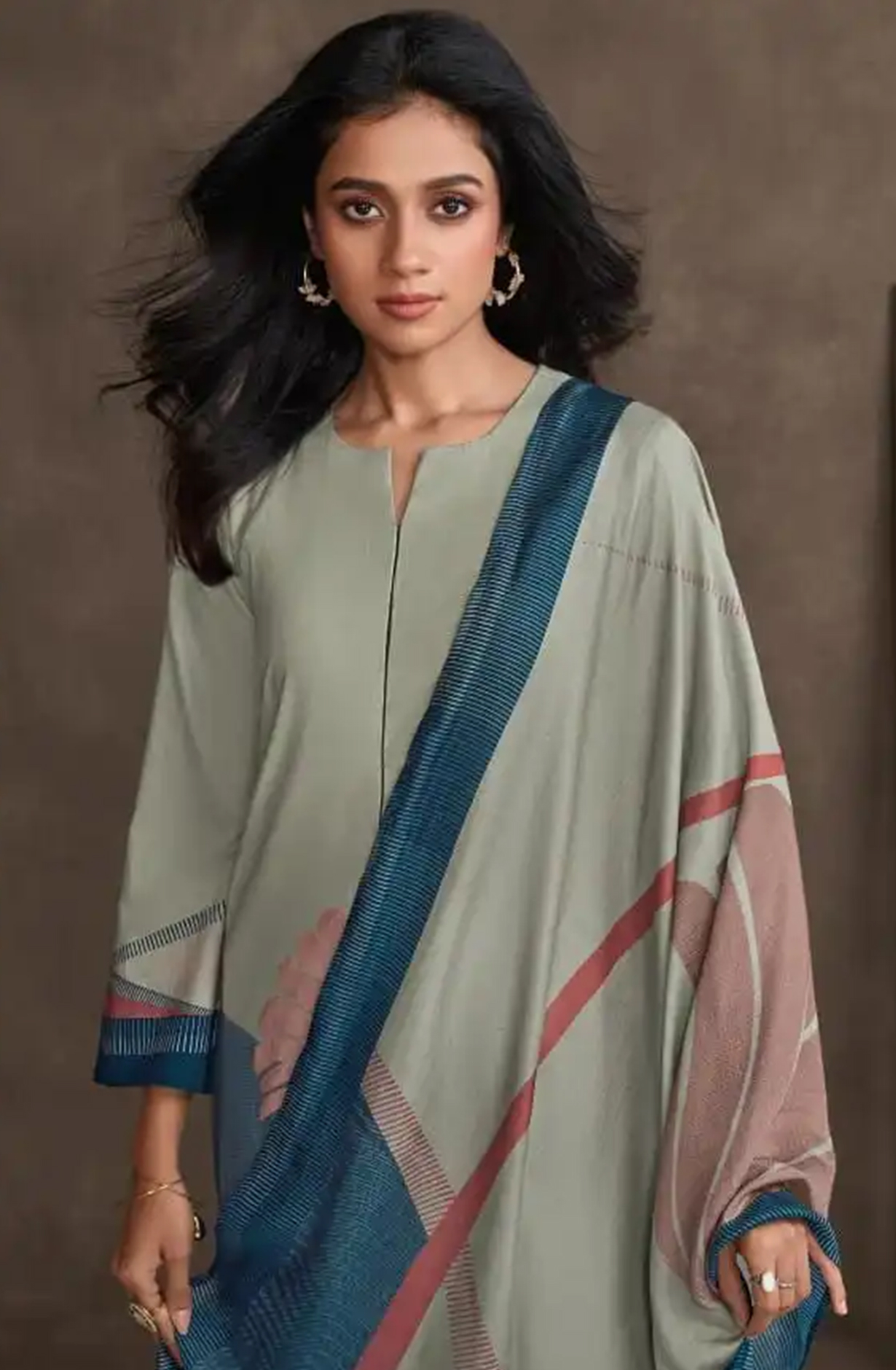 Blue Cotton Lawn Suit Set with Cotton Dupatta - ORA7311B