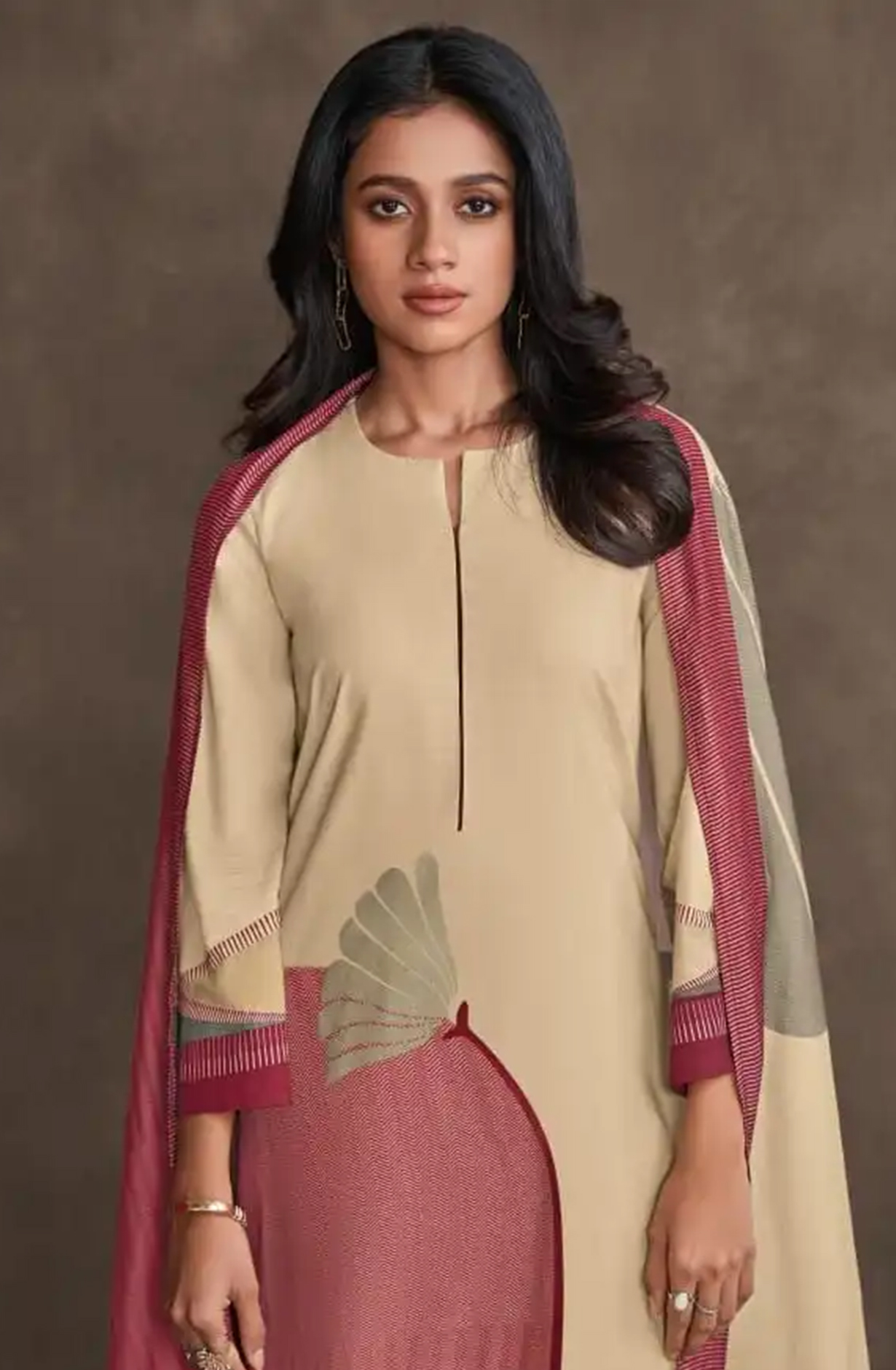 Maroon Cotton Lawn Suit Set with Cotton Dupatta - ORA7311C